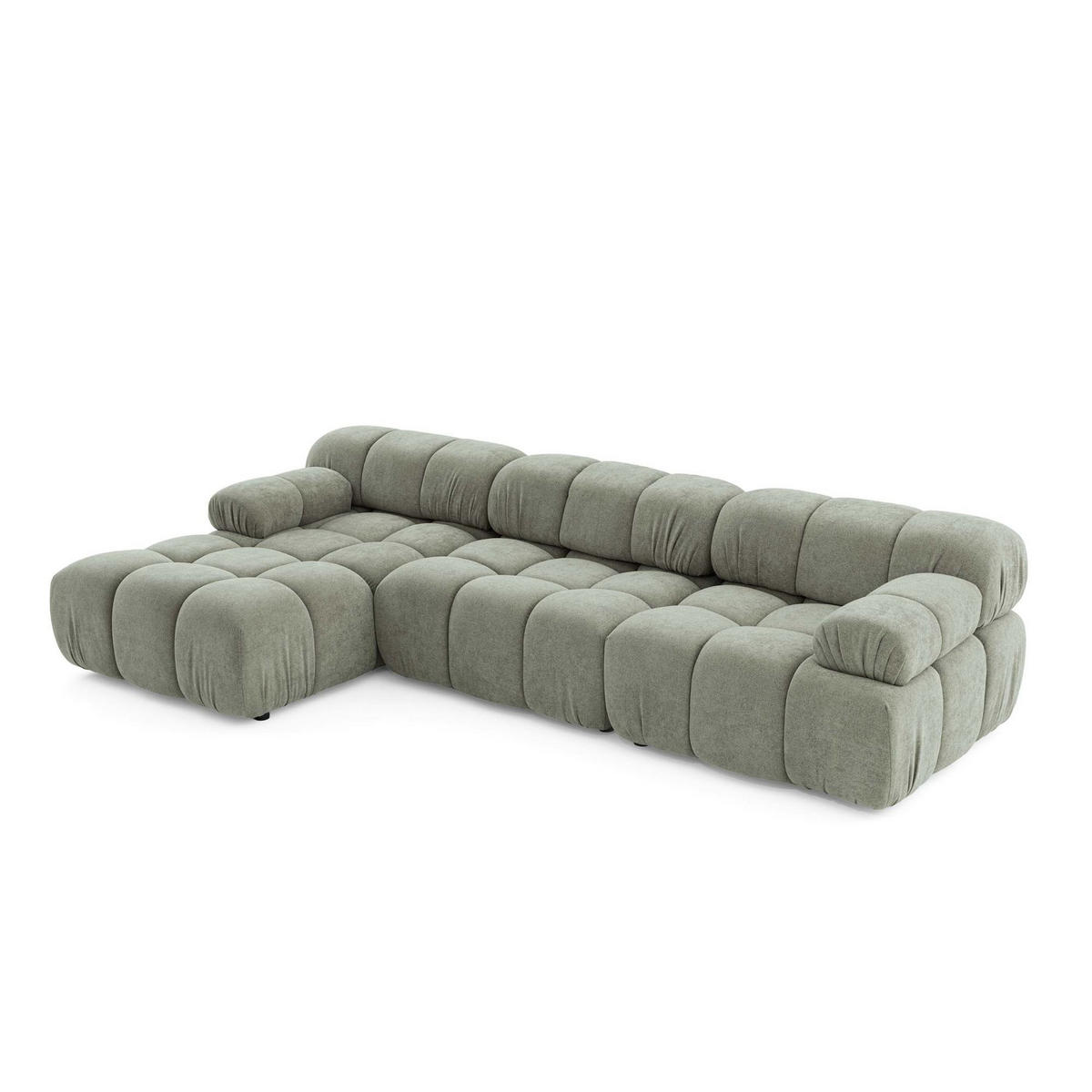 MODULARES Ecksofa MOMENTUM L, Links, Breite 282 cm, strukturierter Stoff, Grün - Chromfarben/Grün, Holz/Textil (282/155cm) - Muffo