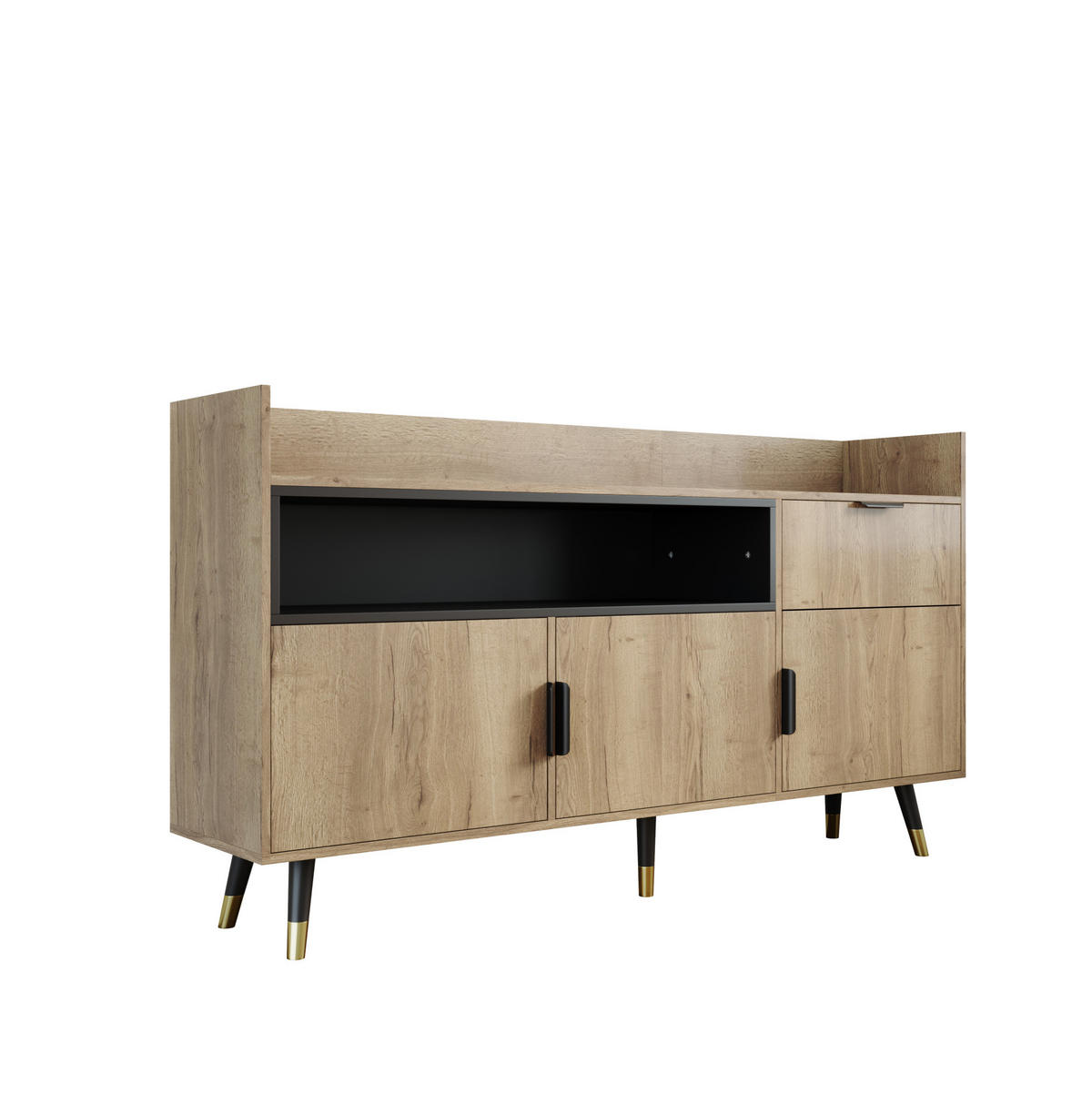 SIDEBOARD 160/35/82 cm naturfarben aus Holzwerkstoff mit LED, Schublade und Türen - Naturfarben, Holzwerkstoff (160/82/35cm) - OKWISH