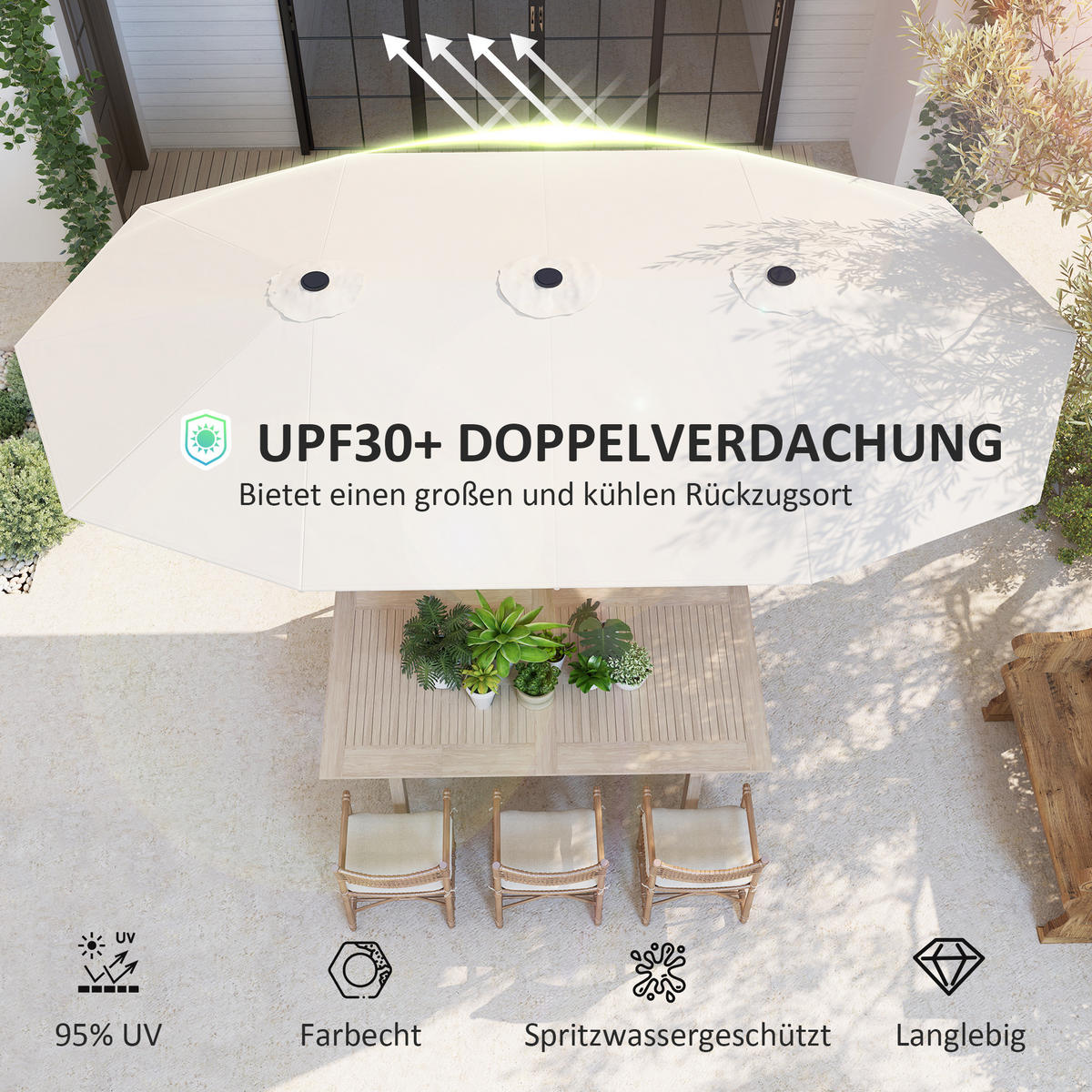 DOPPELSONNENSCHIRM 436 x 260 cm - Beige, Metall (260/436cm) - Outsunny