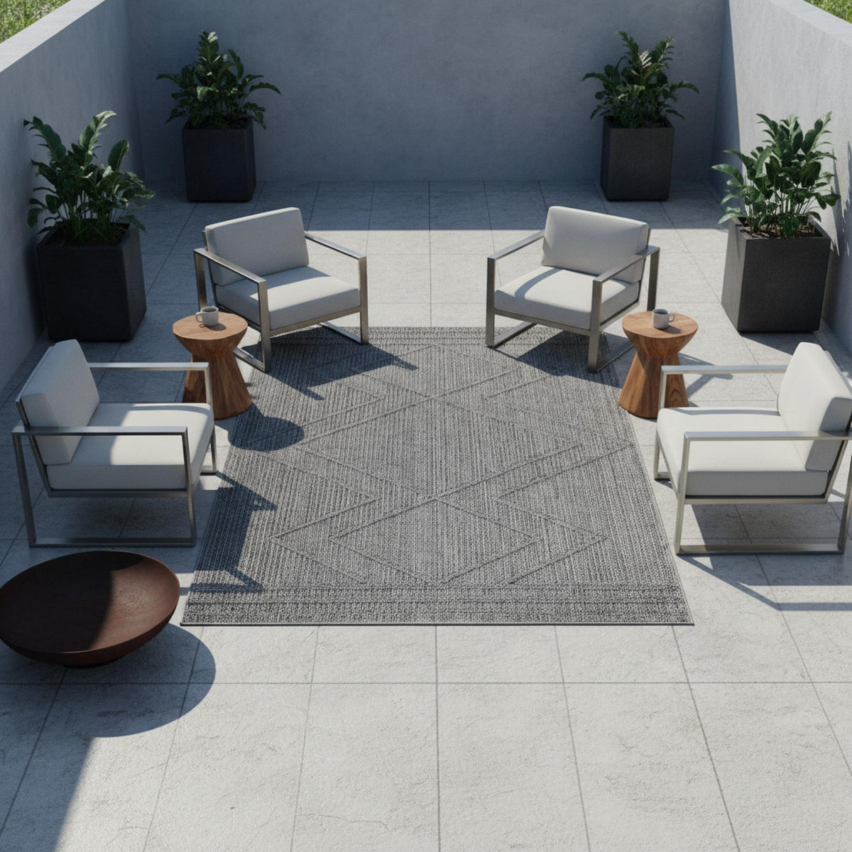 TEPPICH Outdoor Flachgewebe Boho-Muster Polypropylen Küche Grau Rechteckig 140x200 - Grau, Textil (140/200cm) - KADIMA DESIGN