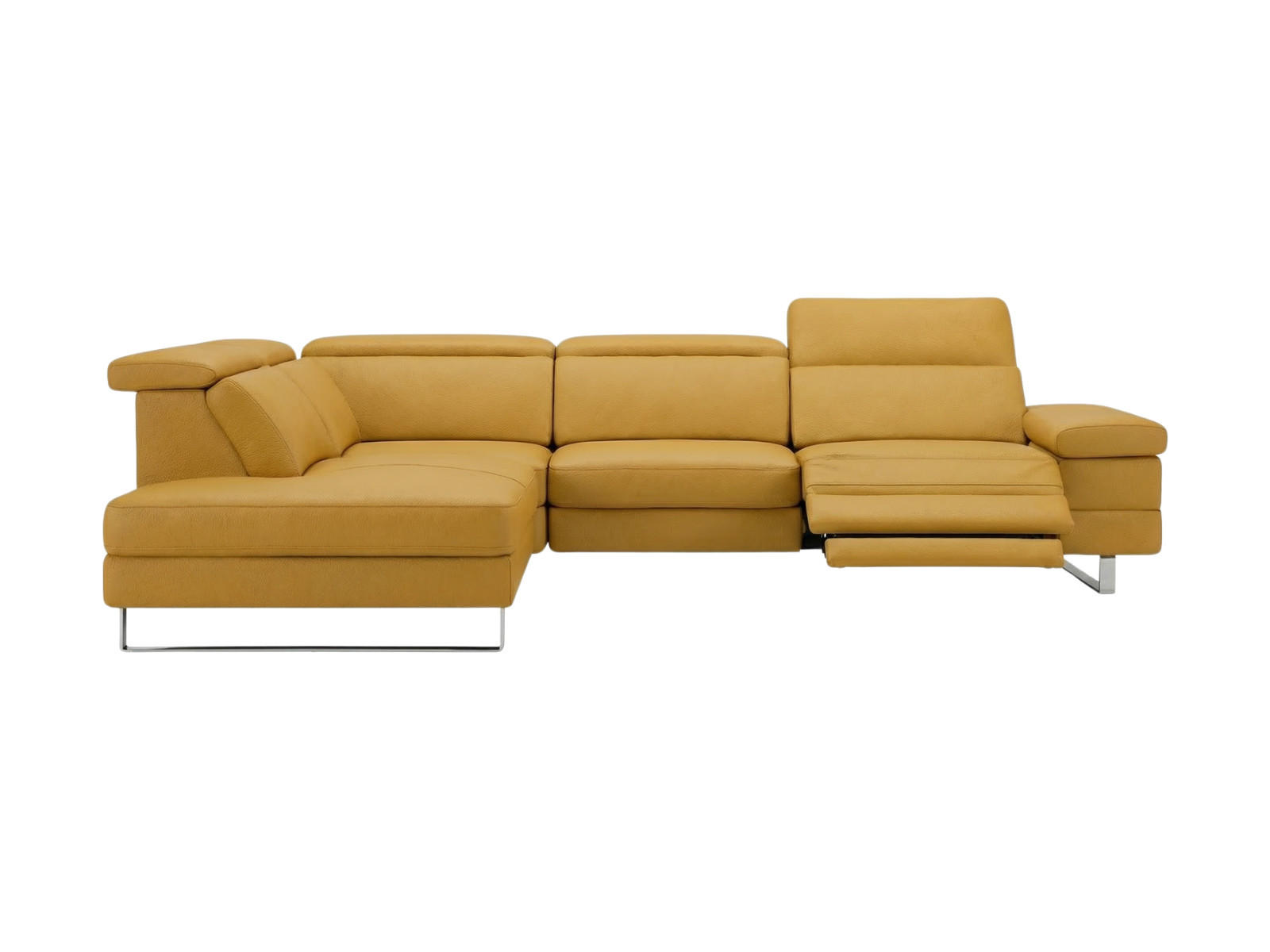 ECKSOFA Virage Echtleder mit 1 x Relaxfunktion Senfgelb - Gelb, Leder/Metall (263/232cm)