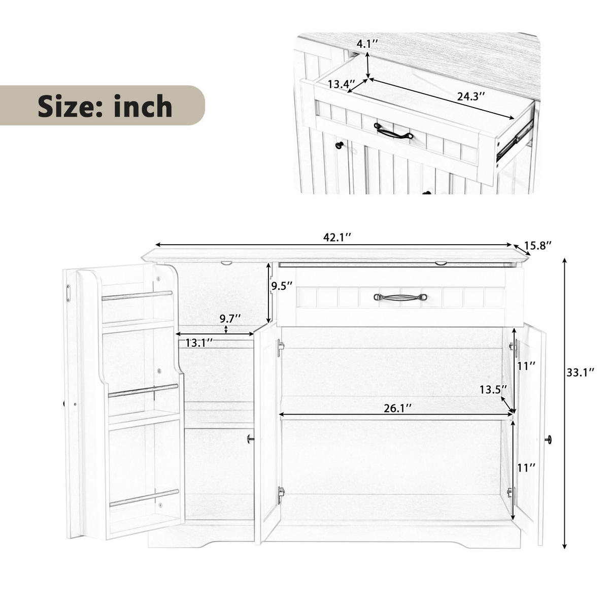 SIDEBOARD 107/40/83.4 cm Weiß aus MDF mit 3 Türen und 1 Schublade - Weiß, Holzwerkstoff (40/83.4/107cm) - OKMYHOME