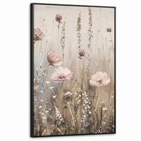 LEINWAND Bilder mit Rahmen - Blumen - Rosa - Modern - Beige - 100x150 - Beige, Textil (100/150cm) - MuchoWow