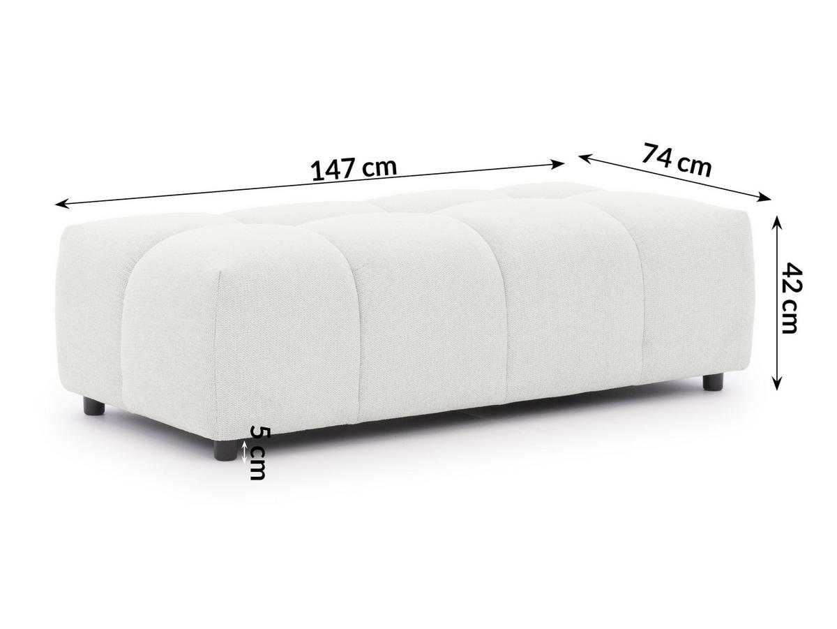ECKSOFA inkl. Hocker Bubble mit Schlaffunktion und losen Rückenkissen, Sitzfläche in Bubble-Optik aus weichem Creme Strukturstoff - Ottomane Rechts - Creme/Schwarz, Holz/Kunststoff (306/180cm) - S-Style Möbel