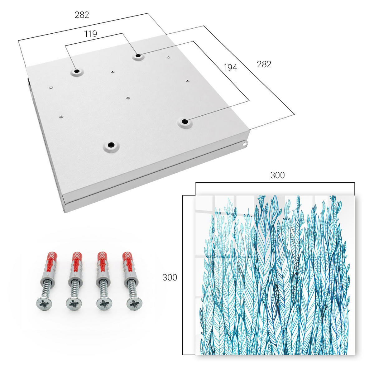 SCHLÜSSELBOX Weiß 30x30 cm – Türöffnung nach rechts - Laubige Eleganz - Blau, Metall (30/30/5cm) - TULUP