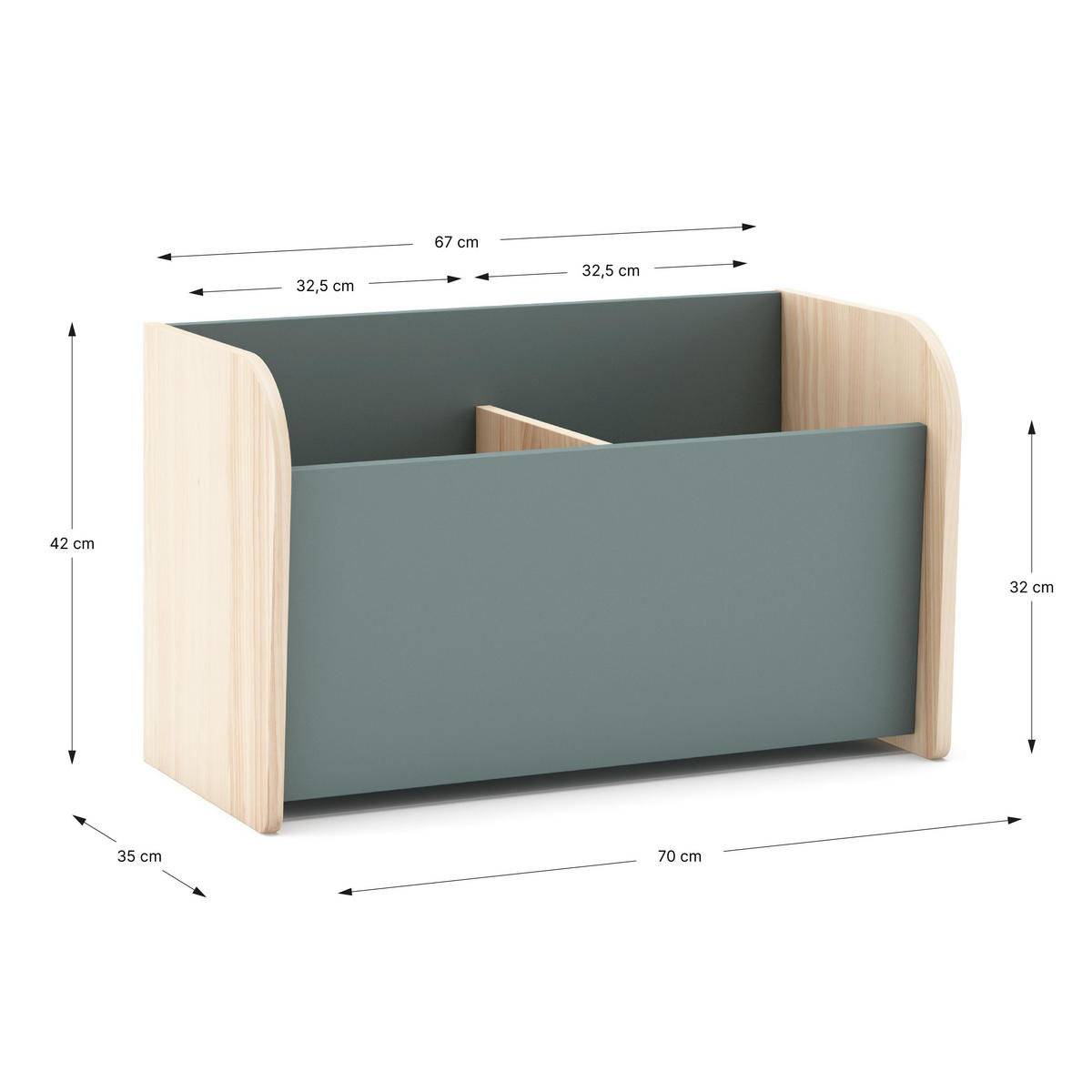 SPIELZEUGKISTE mit 2 offenen Nischen L70 cm 35/70/42 cm - Grün, Holz (35/70cm) - Calicosy