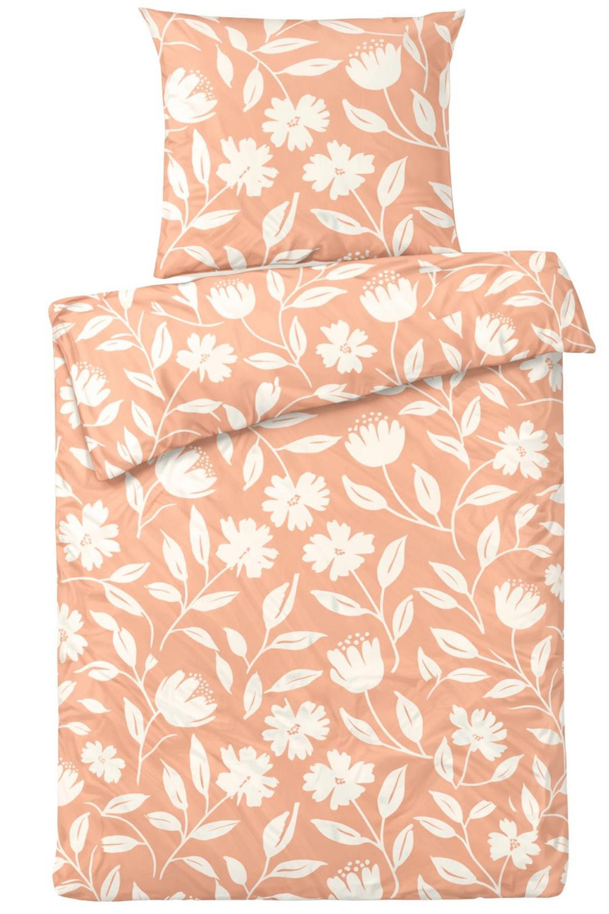 BETTWÄSCHE Mako Perkal 135x200 cm aus 100% Baumwolle mit Reißverschluss, Bettbezug Floral 135 x 200 - Orange - Orange, Textil (135/200cm) - Carpe Sonno