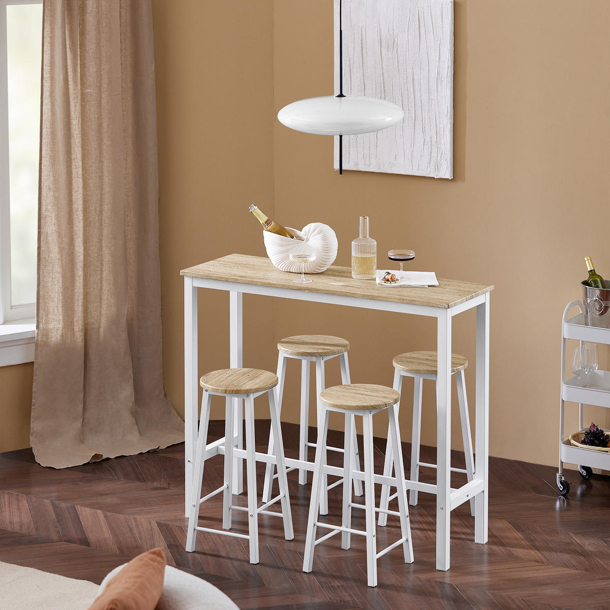 BARTISCH + 4 x BARHOCKER - Weiß, Holzwerkstoff (120/100/40cm) - SoBuy