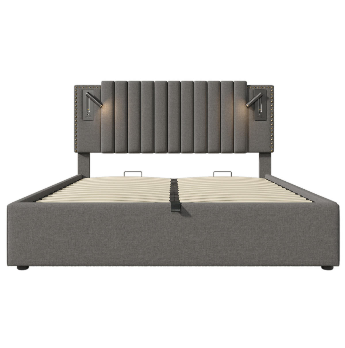 POLSTERBETT 180/200 cm mit Bettkasten, Leselicht und USB-C in Grau - Grau, Textil (180/200cm) - BEAOK