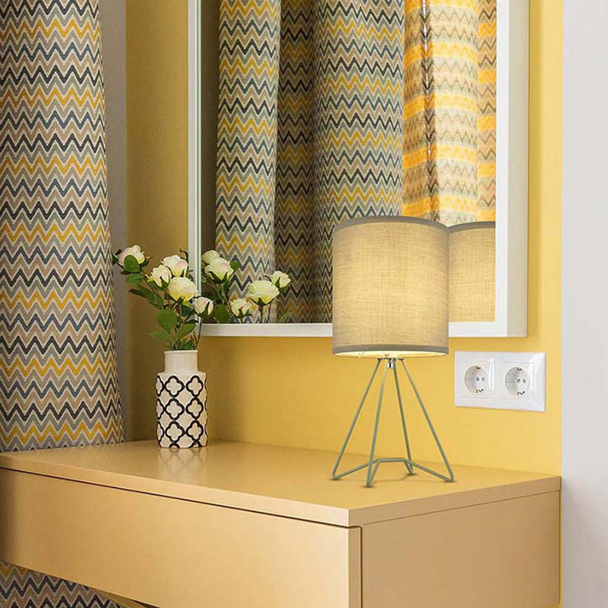 TISCHLEUCHTE Textil Blassgrün - Grün, Metall (16/16/34.5cm) - Globo Lighting