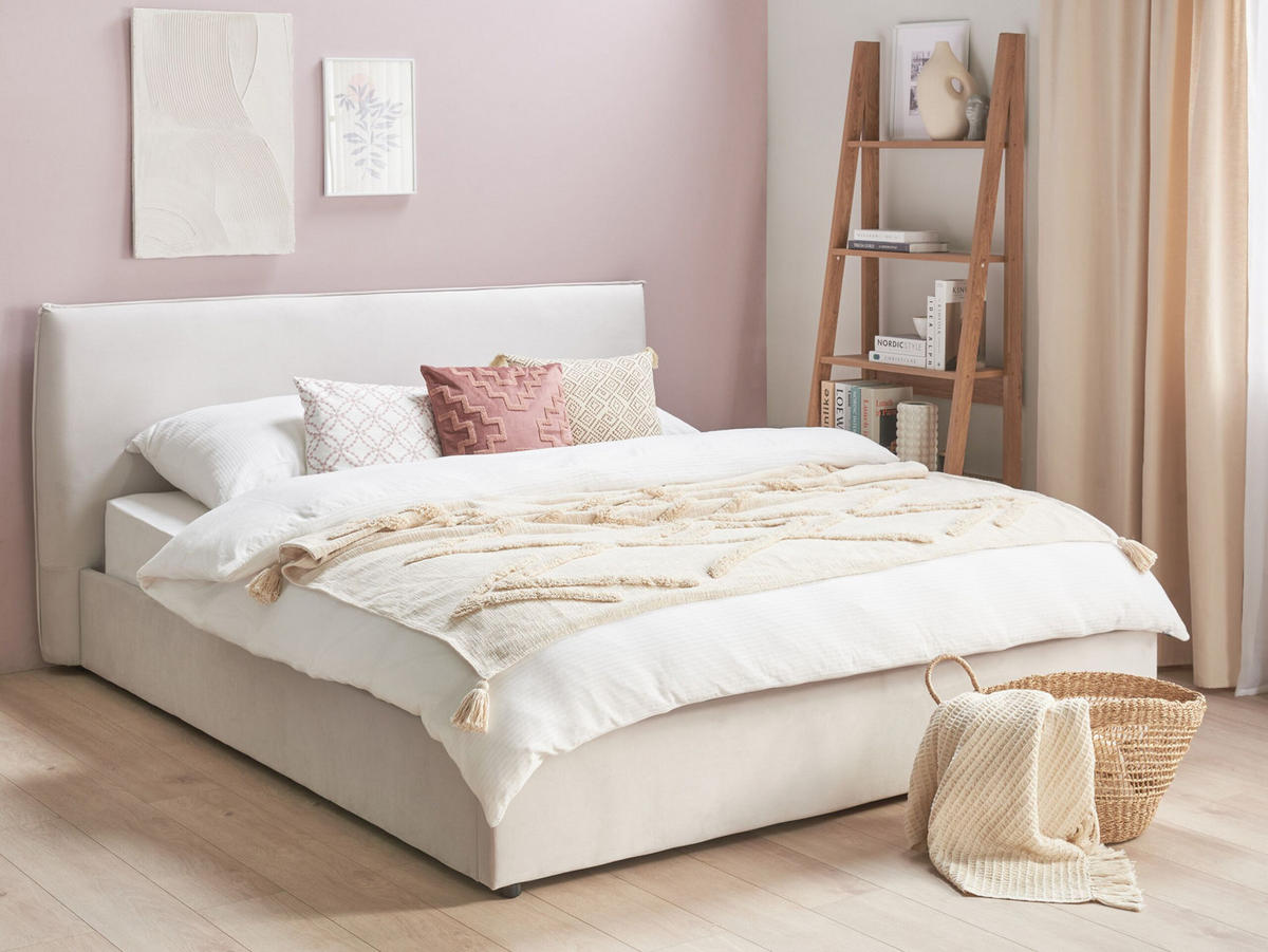 POLSTERBETT 180/200cm Cremeweiß Lavaur - Creme, Textil (180/200cm) - Beliani