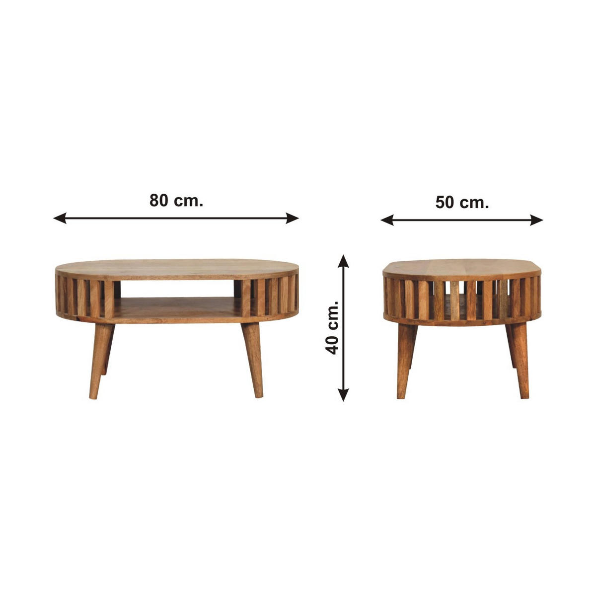 COUCHTISCH aus Massivholz - Kastanienfarben/Messingfarben, Holz/Metall (50/80/40cm) - Artisan Furniture