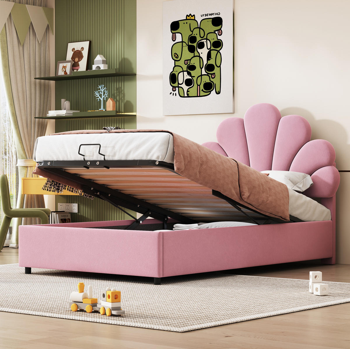 POLSTERBETT aus Samt 90x200 cm in Rosa mit hydraulischem Stauraum - Rosa, Textil (90/200cm) - Modfu