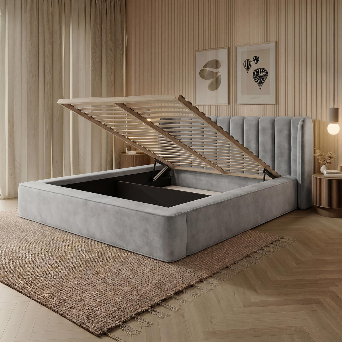 POLSTERBETT GONDO 200x200 cm, Grau - Grau, Textil (200/200cm) - Fedve
