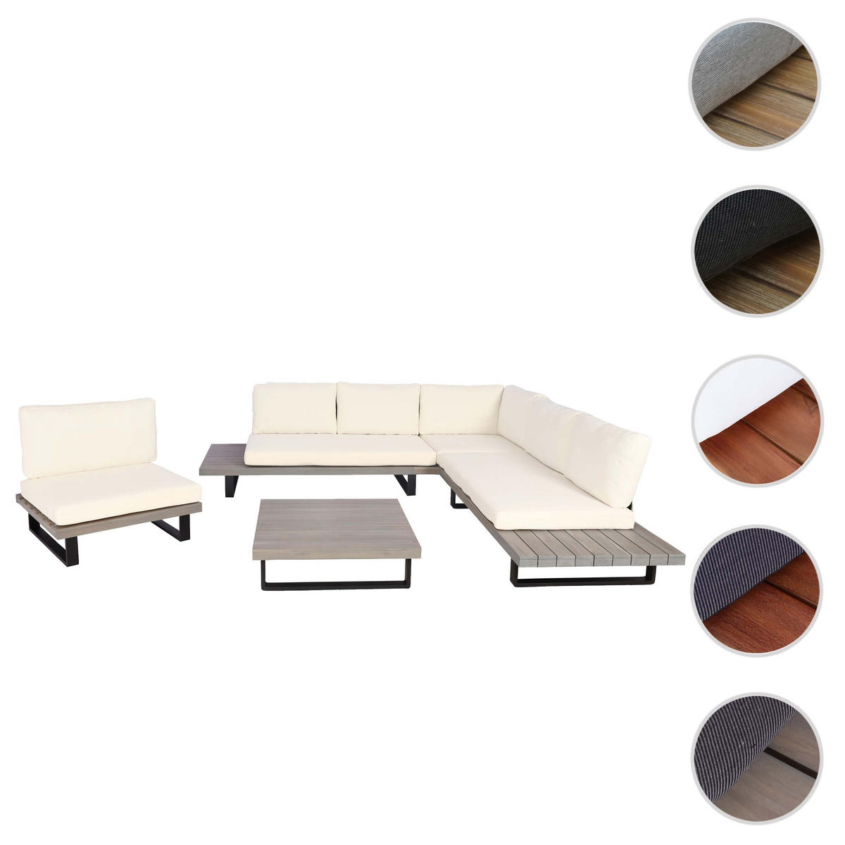 GARTEN-GARNITUR Schwarz, Grau, Cremeweiß - Schwarz/Weiß, Holz - MCW
