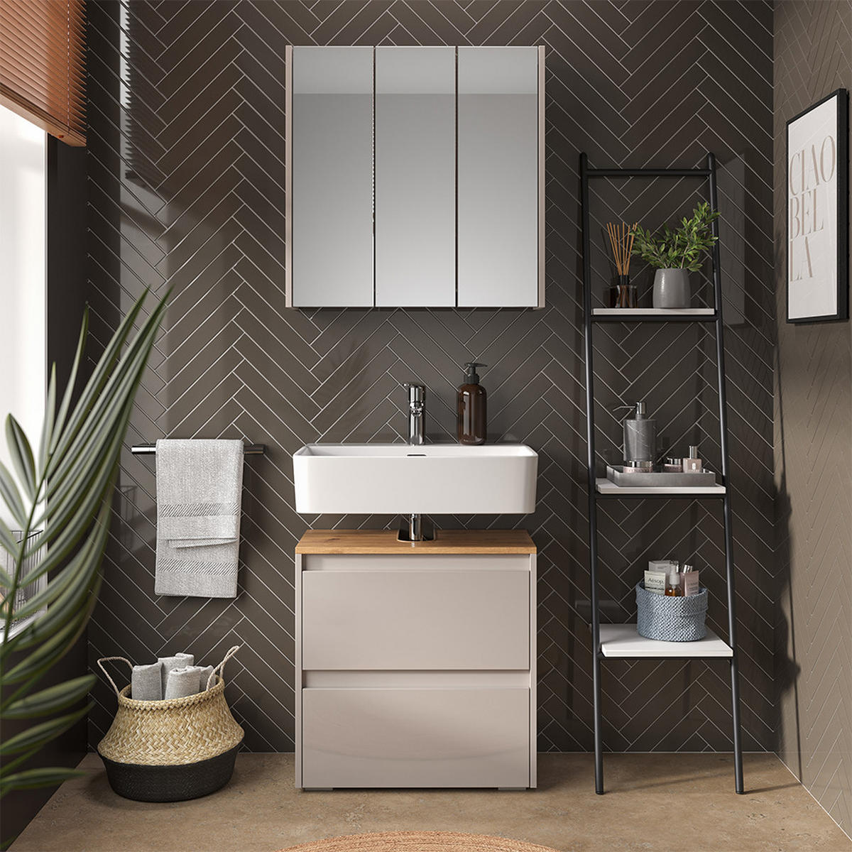 KOUPELNOVÁ SKŘÍŇKA Majest Kašmír/Řemeselné - kašmírová/světle šedá, kompozitní dřevo (30.2/191.5/30cm) - Vicco