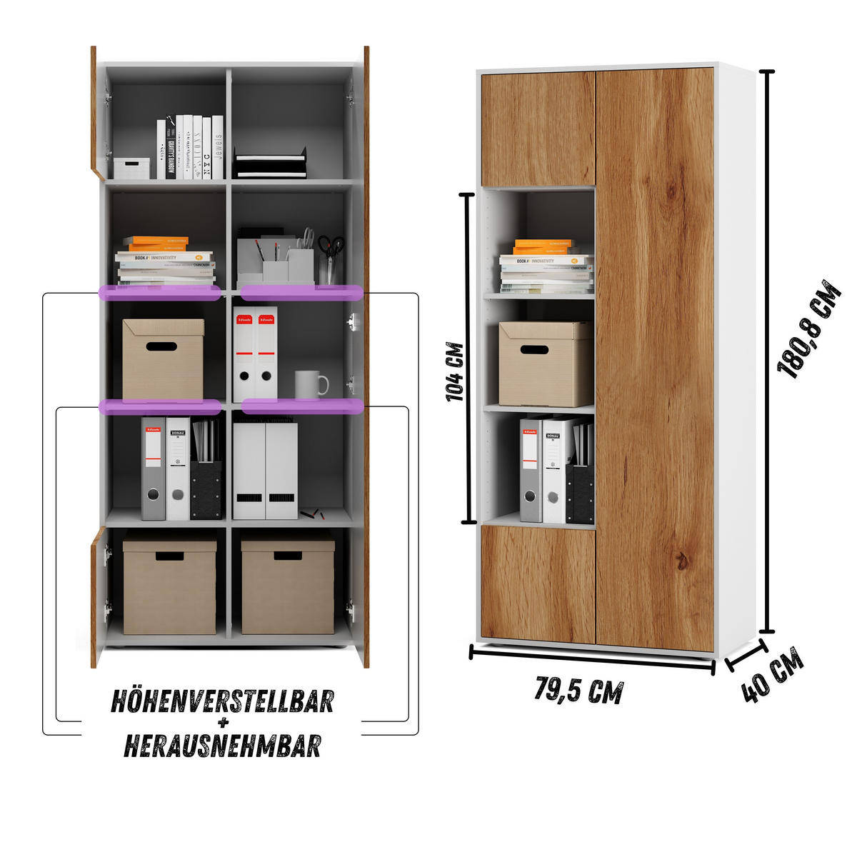 AKTENSCHRANK Amira T30 Eiche Wotan 180/80/40 cm - Eiche Wotan, Holzwerkstoff (80/180/40cm) - SIMPLYFURN