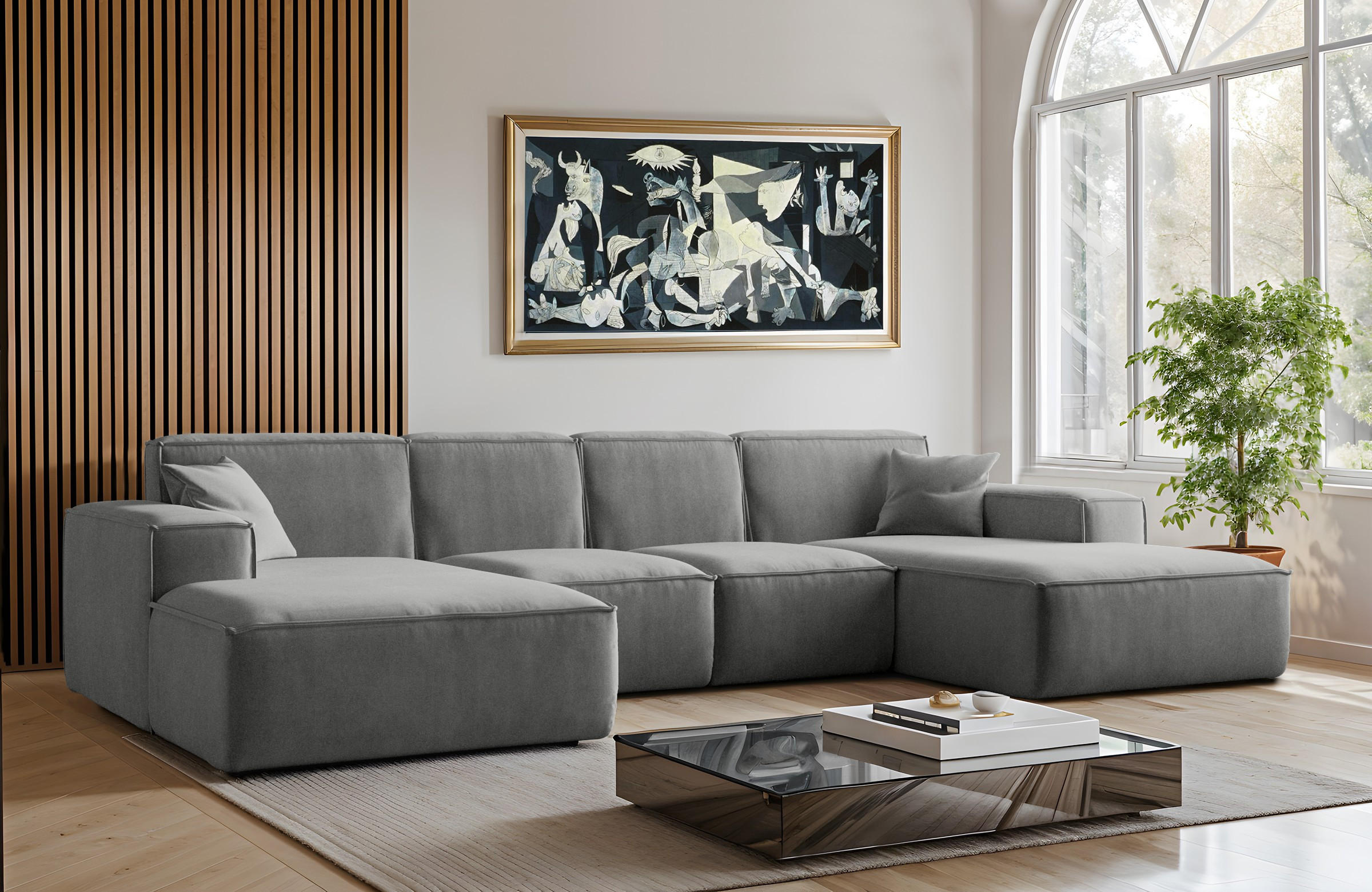 ECKSOFA U-Form Siena, U-förmiges Ecksofa, Stoff Salvador Grau - Grau, Holz/Textil (344/165cm) - Kaiser Möbel