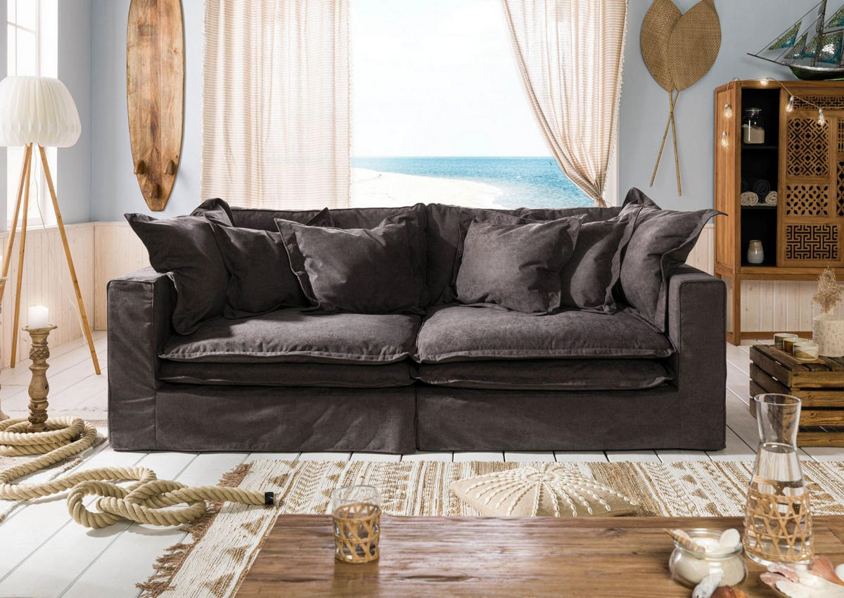 SOFA 2-Sitzer 238x117x90 dunkelgrau SYLT - Grau, Kunststoff (238/90/117cm) - Massivmoebel24
