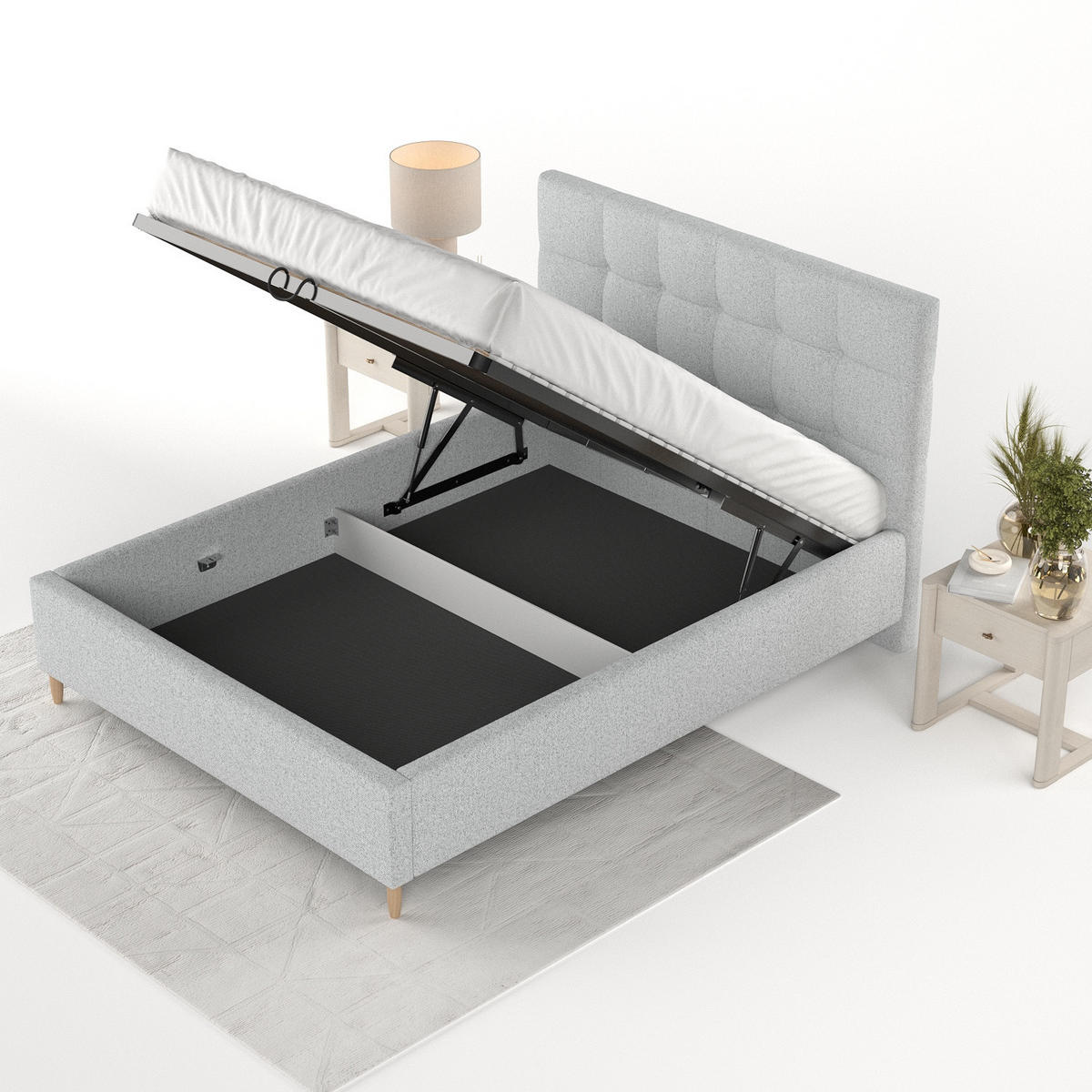 POLSTERBETT Cora 140/200 cm Hellgrau im Riva Stoff - Hellgrau/Naturfarben, Holz/Holzwerkstoff (140/200cm) - AltaBeds