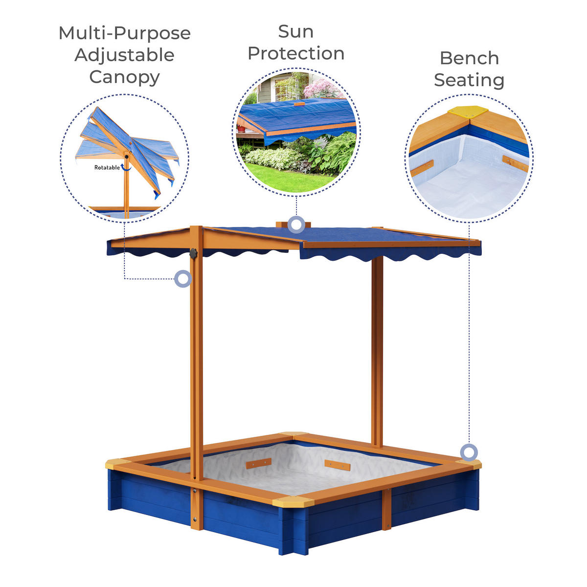 SANDKASTEN Kinder Outdoor, Blau, 120cm - Blau, Holz (117/117/120cm) - Teamson Kids