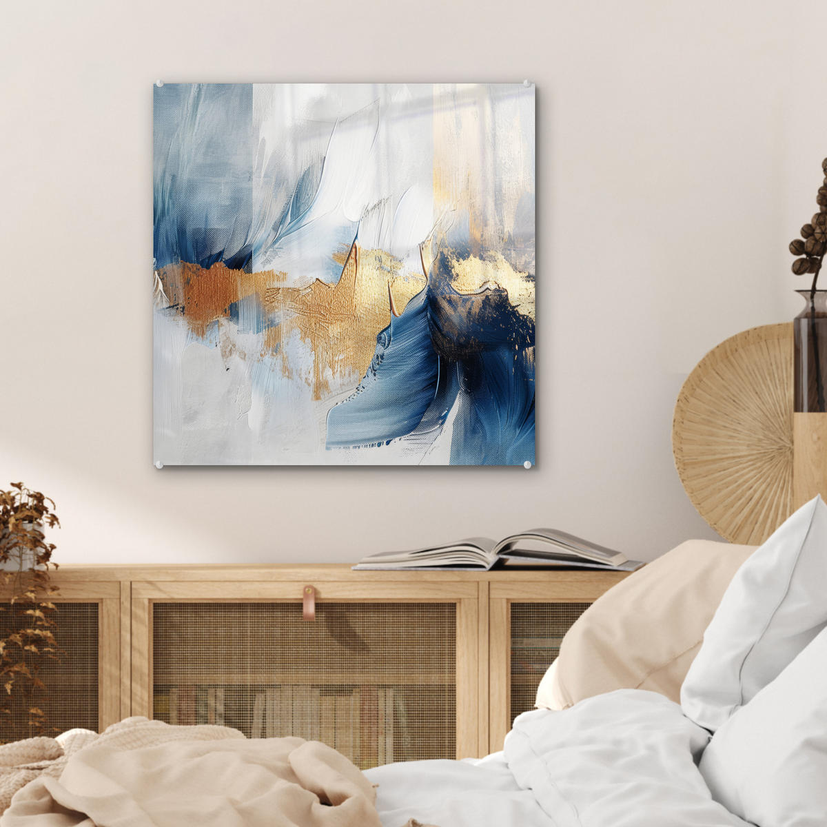 OBRAZ NA AKRYLOVOM SKLE Zlatá - modrá - akvarel - umenie - moderné 50x50 cm - svetlomodrá, sklo (50/50cm) - MuchoWow