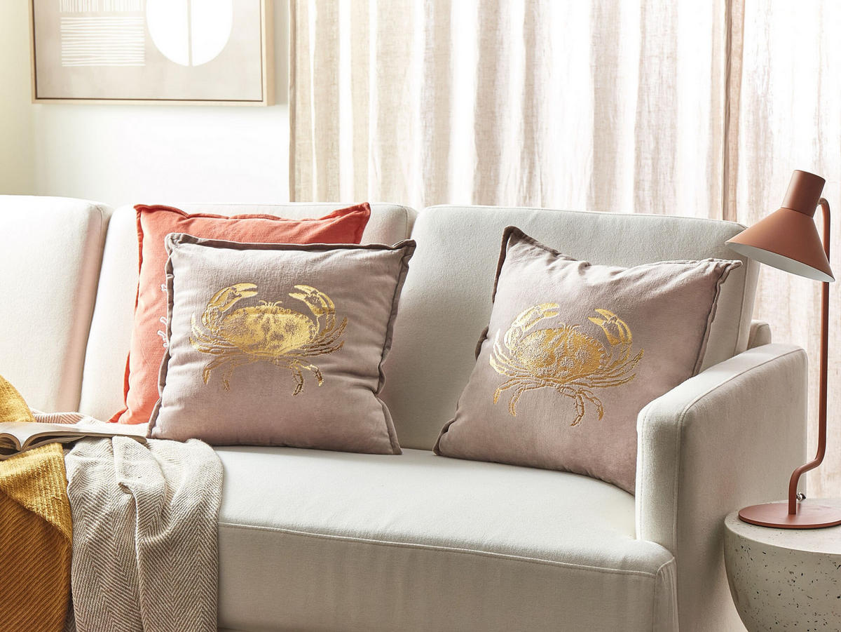 DEKOKISSEN 2er-Set Beige 45/45 cm Bossiella - Beige/Goldfarben, Textil (45/45cm) - Beliani