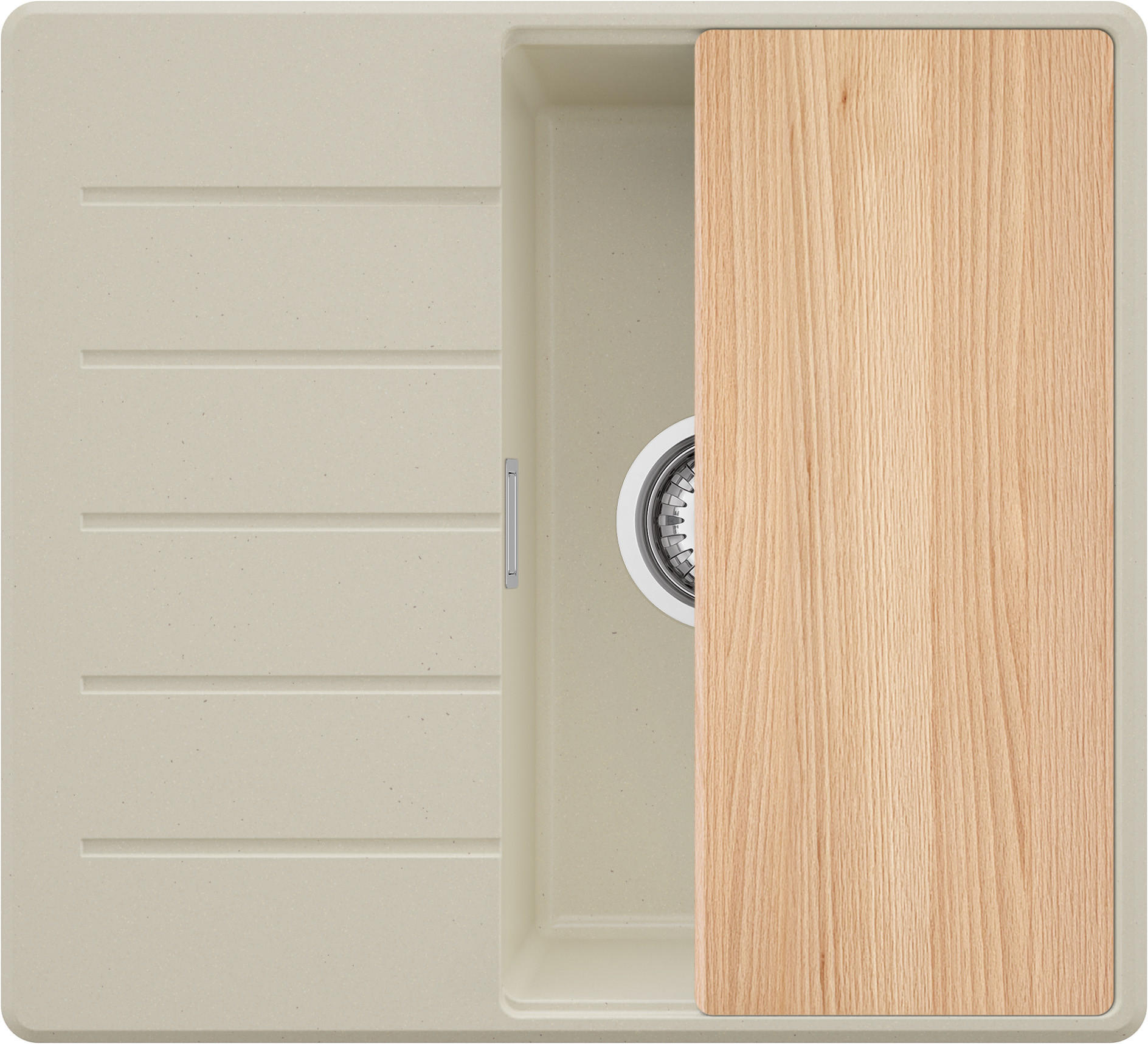 SPÜLBECKEN Kopenhagen, 2-er set Beige 55/50 cm 1 Becken + Ablauf-Set + Schneidebrett ab 40er Unterschrank - Chromfarben/Beige, Kunststoff (55/20/50cm) - Primagran