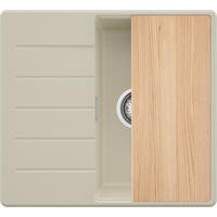 SPÜLBECKEN Kopenhagen, 2-er set Beige 55/50 cm 1 Becken + Ablauf-Set + Schneidebrett ab 40er Unterschrank - Chromfarben/Beige, Kunststoff (55/20/50cm) - Primagran