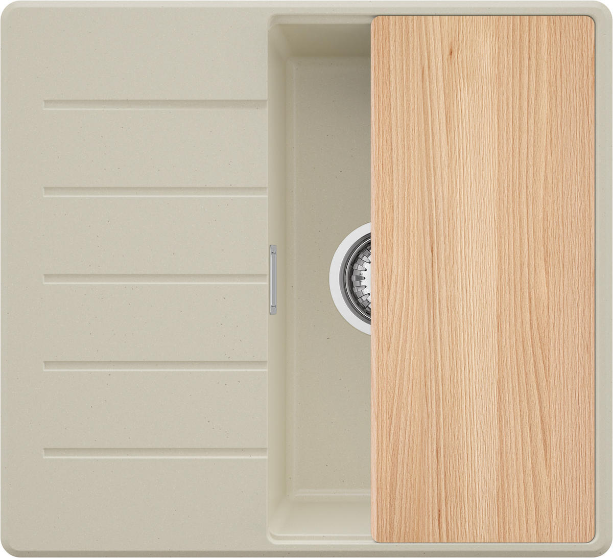 SPÜLBECKEN Kopenhagen, 2-er set Beige 55/50 cm 1 Becken + Ablauf-Set + Schneidebrett ab 40er Unterschrank - Chromfarben/Beige, Kunststoff (55/20/50cm) - Primagran