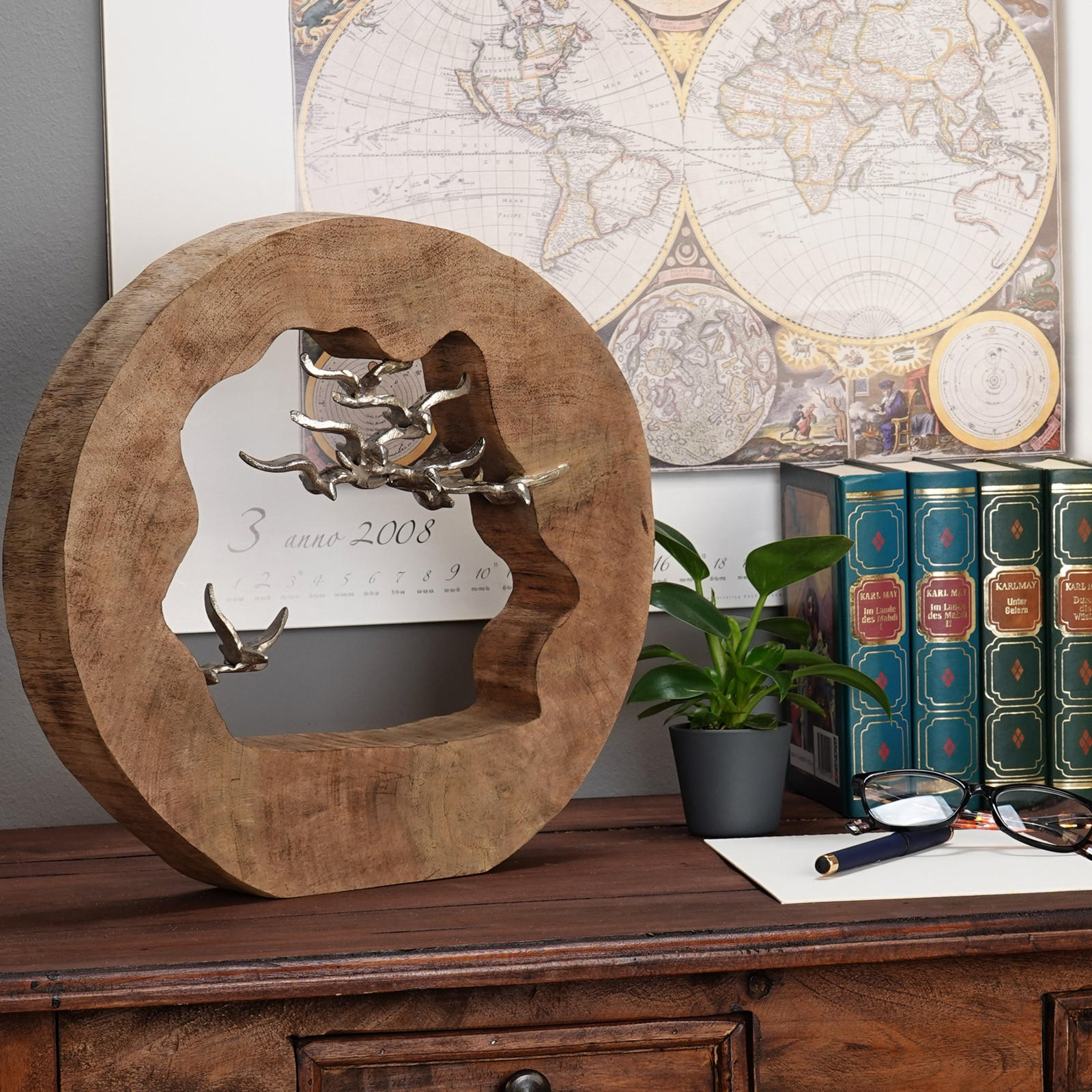SKULPTUR Flight Mangoholz, Aluminium silber-natur - Naturfarben, Holz (35/35/8cm) - CREEDWOOD