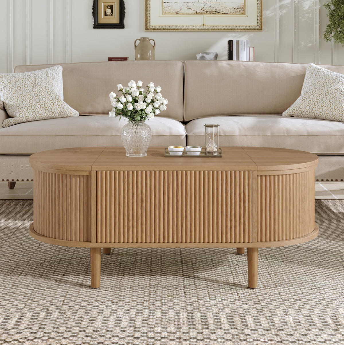 COUCHTISCH 100/48/53,5 cm mit höhenverstellbarer Tischplatte und Stauraum, Eiche - Eichefarben, Holzwerkstoff (100/48/53.5cm) - Redom