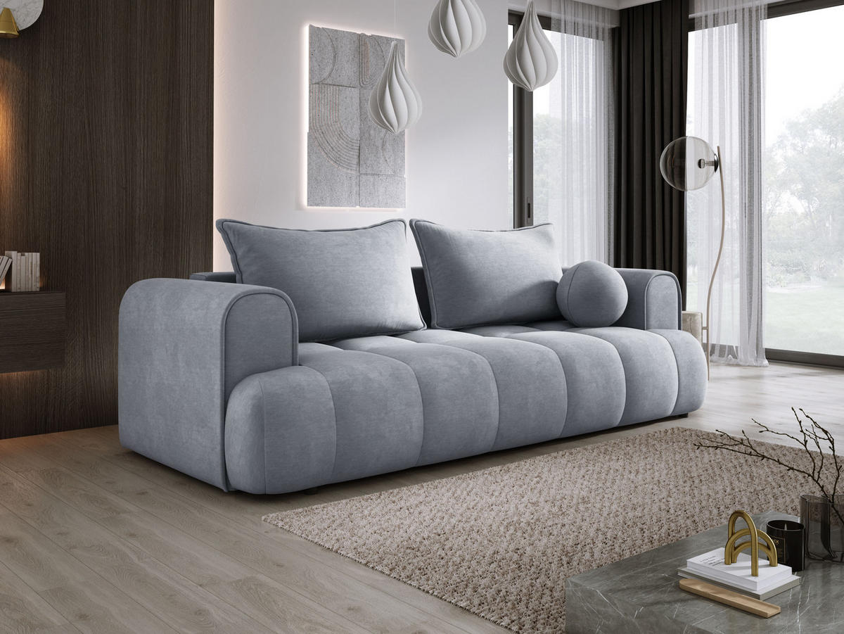 SOFA COCO SCHLAFSOFA mit Bettfunktion, CLOUD Stoffbezug, 2-Sitzer, freistehend, Größe: 250x105x90 cm, Hellgrau - Grau, Holz/Textil (250/90/105cm) - DomoHome