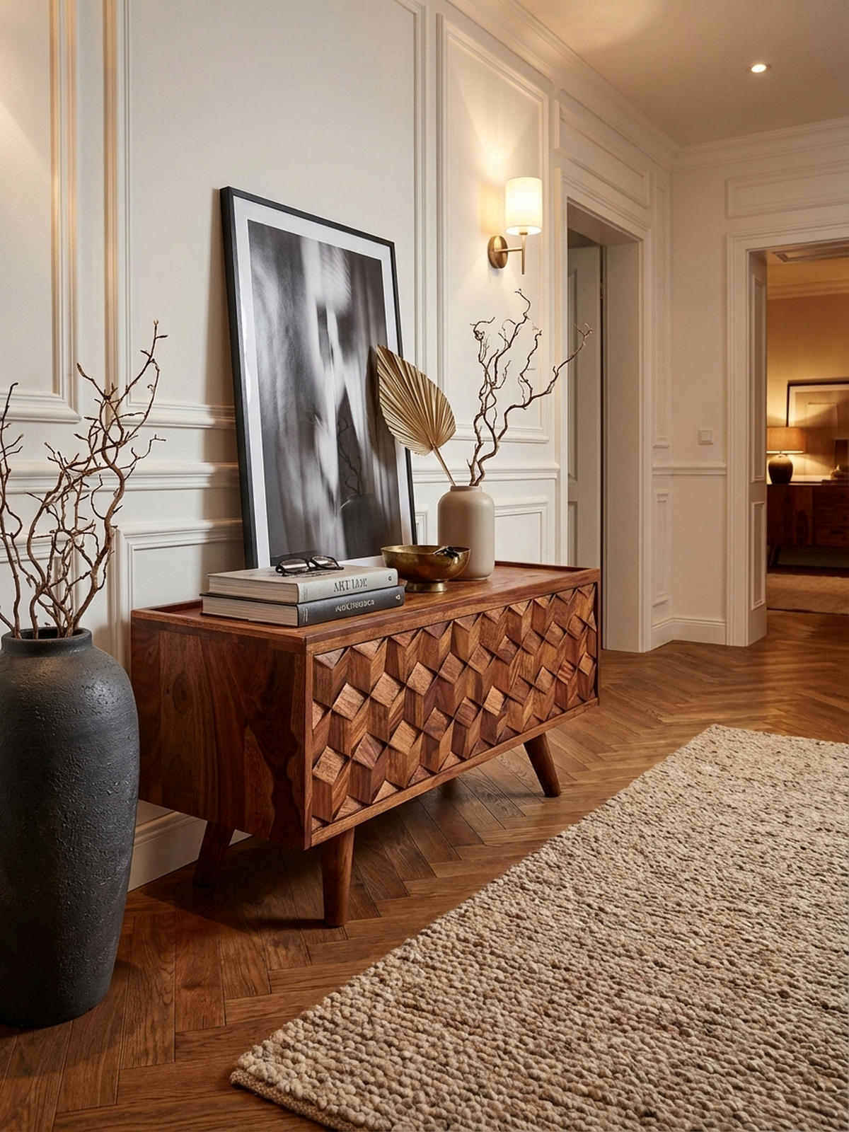 LOWBOARD Massivholz Landhausstil Modell Oasis für Fernseher bis 50 Zoll mit Kabeldurchlass - Braun, Holz (92/44/35cm) - KADIMA DESIGN