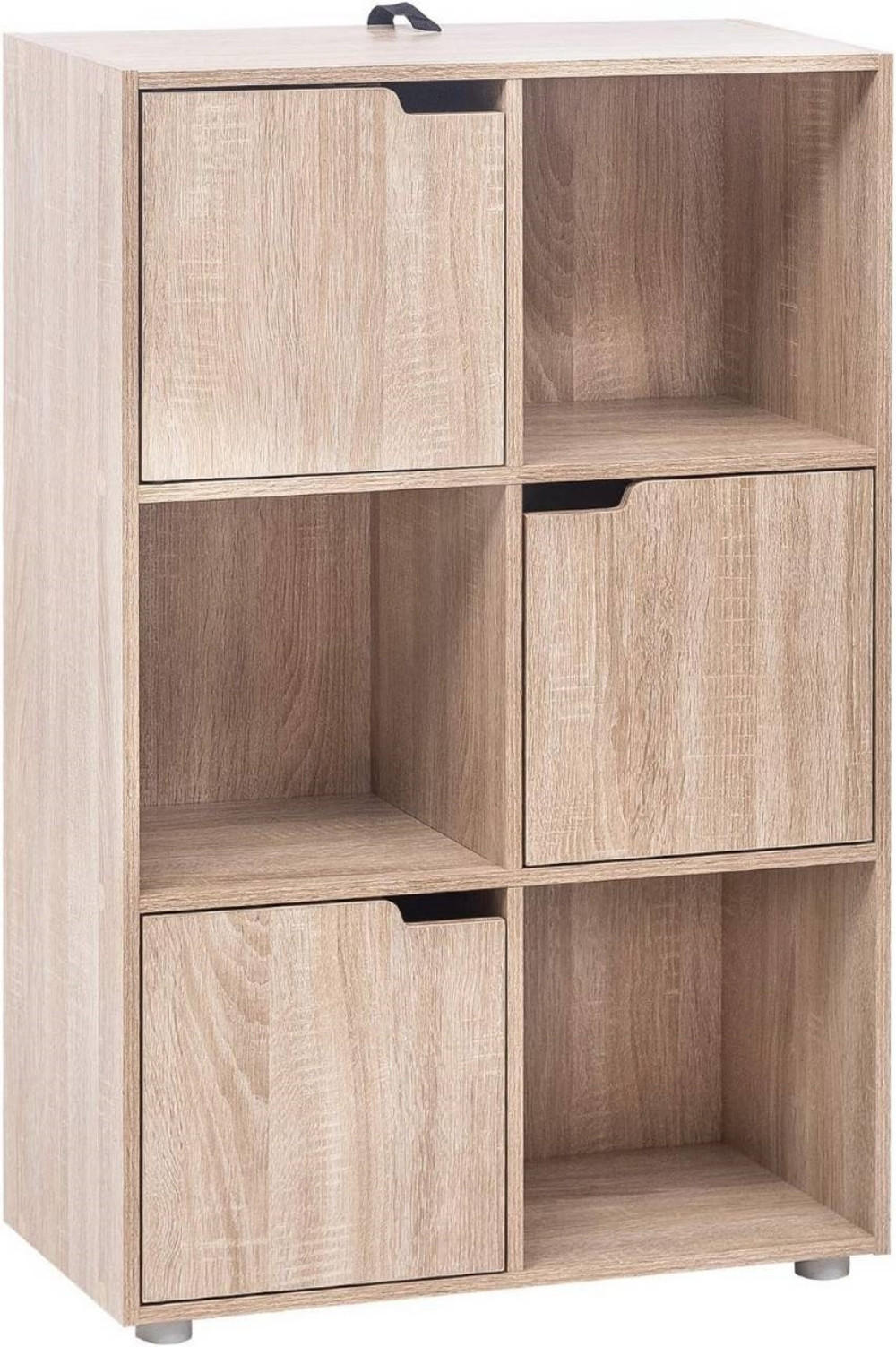 REGALE Bücherregal mit 3 Türen, 6 Fächer, Eiche - Eichefarben/Grau, Holzwerkstoff/Kunststoff (59.6/91/29cm) - Woltu