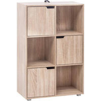 REGALE Bücherregal mit 3 Türen, 6 Fächer, Eiche - Eichefarben/Grau, Holzwerkstoff/Kunststoff (59.6/91/29cm) - Woltu