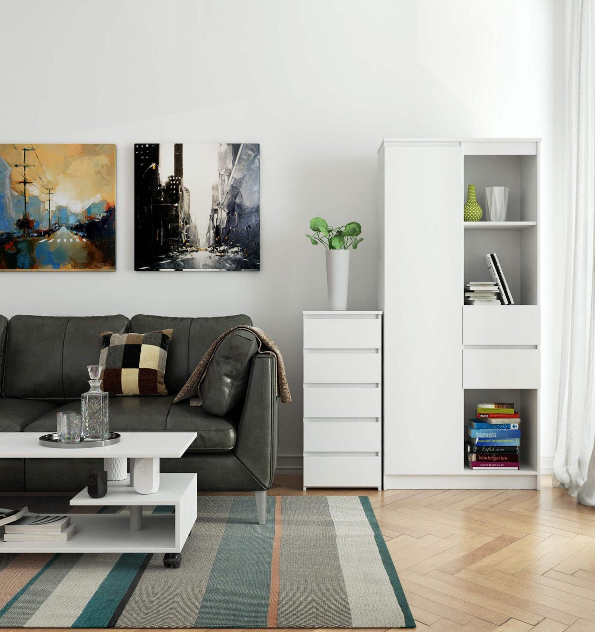 KOMMODE Weiß 40x35x92 cm - Weiß, Holzwerkstoff (40/92/35cm) - Akord