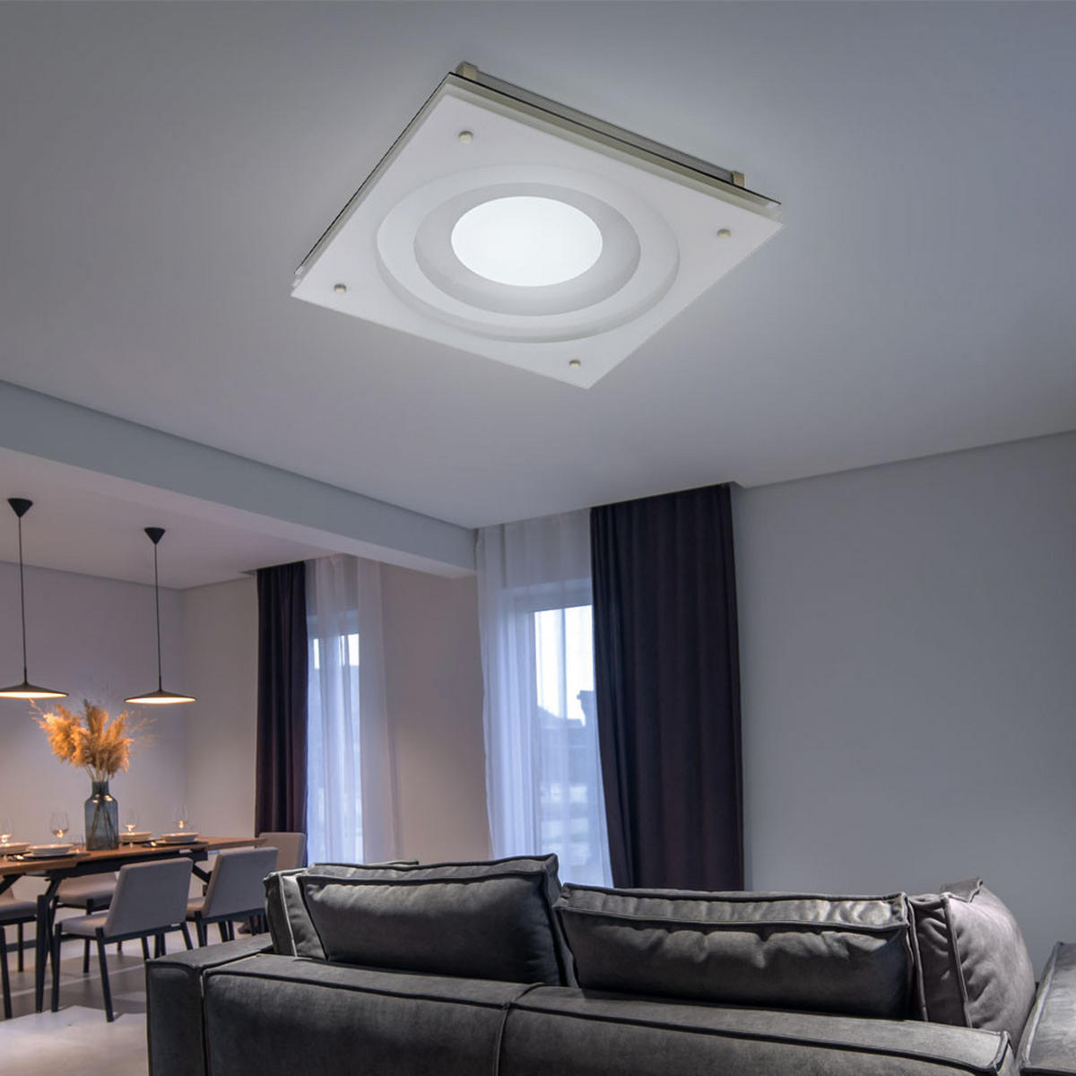 LED DECKENLEUCHTE Metall Glas Silber Weiß - Silberfarben, Glas (38/38/8.5cm)