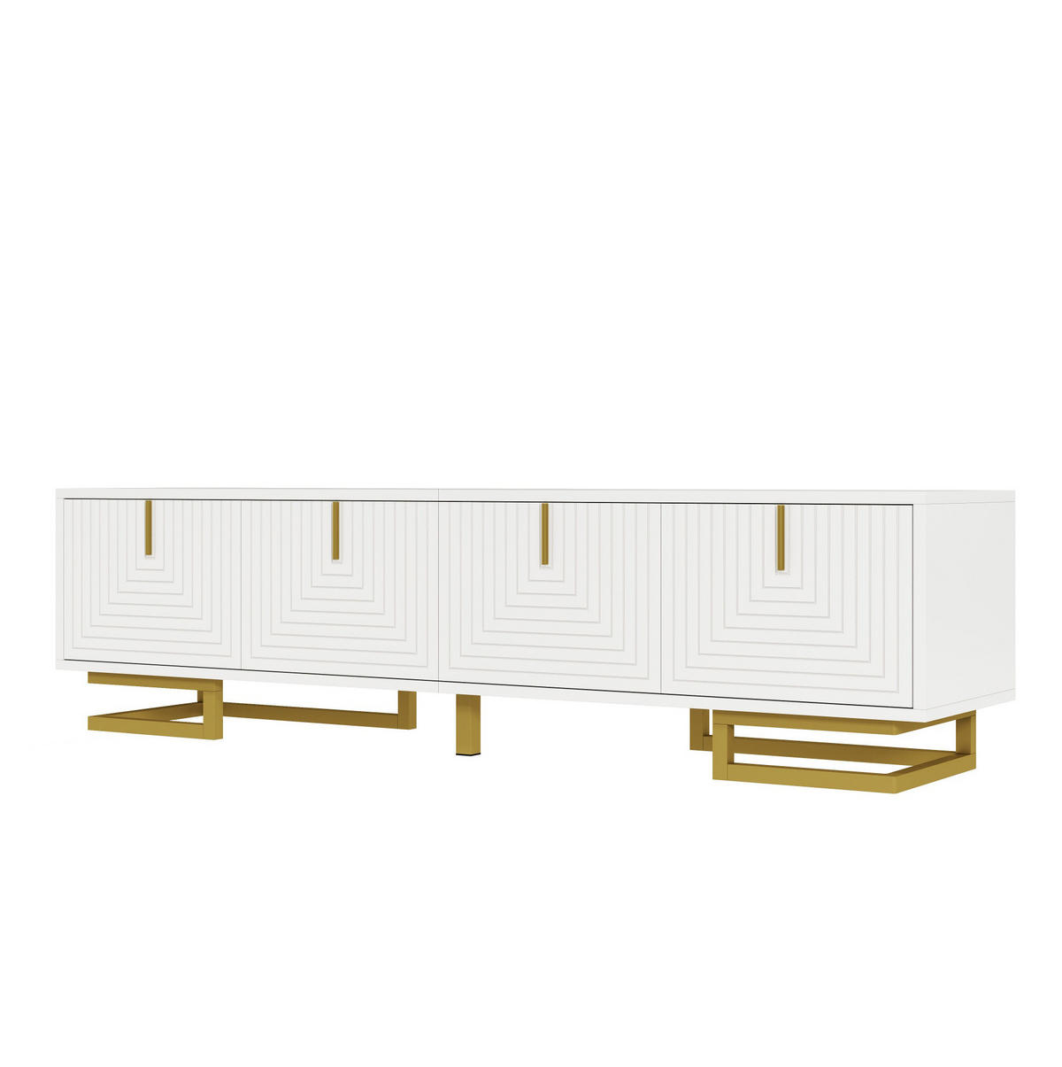 TV-LOWBOARD aus Spanplatte 160x38x44,5 cm Weiß mit 4 Türen, goldfarbenen Griffen und Metallfüßen - Weiß, Holzwerkstoff (160/44.5/38cm) - IVMEU