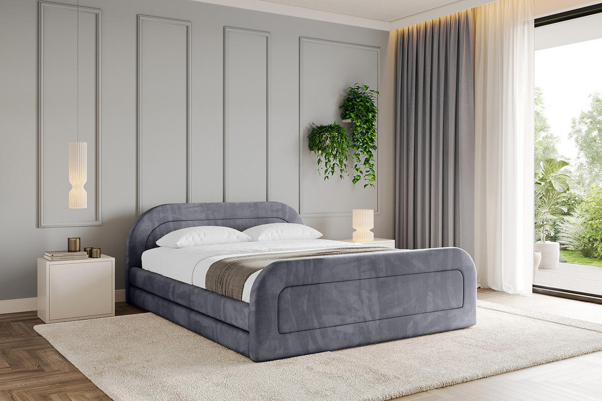 POLSTERBETT mit Bettkasten, Fußteil und Lattenrost, Boxbett mit Matratze H3/H4 - LERIS-v1-Z 200x200 Dunkelgrau - Dunkelgrau, Holzwerkstoff/Textil (200/200cm) - ALTDECOR