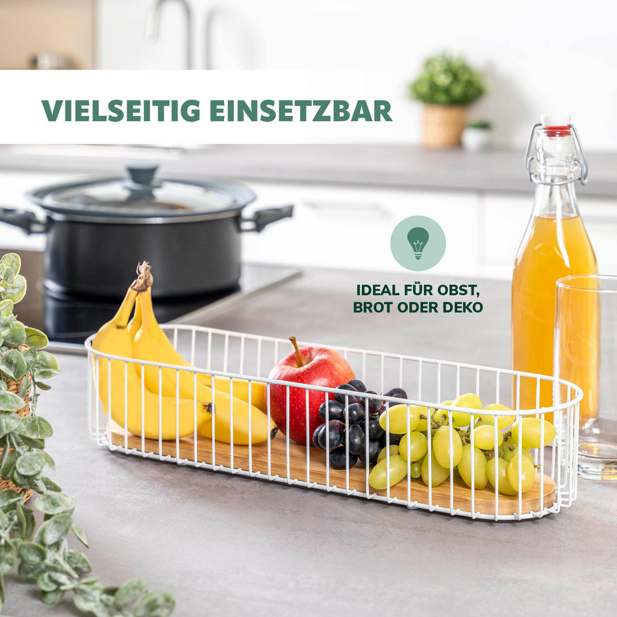 BROTKORB lang, Bambus/Metall weiß - Weiß, Metall (12.5/8.5/42cm) - eluno