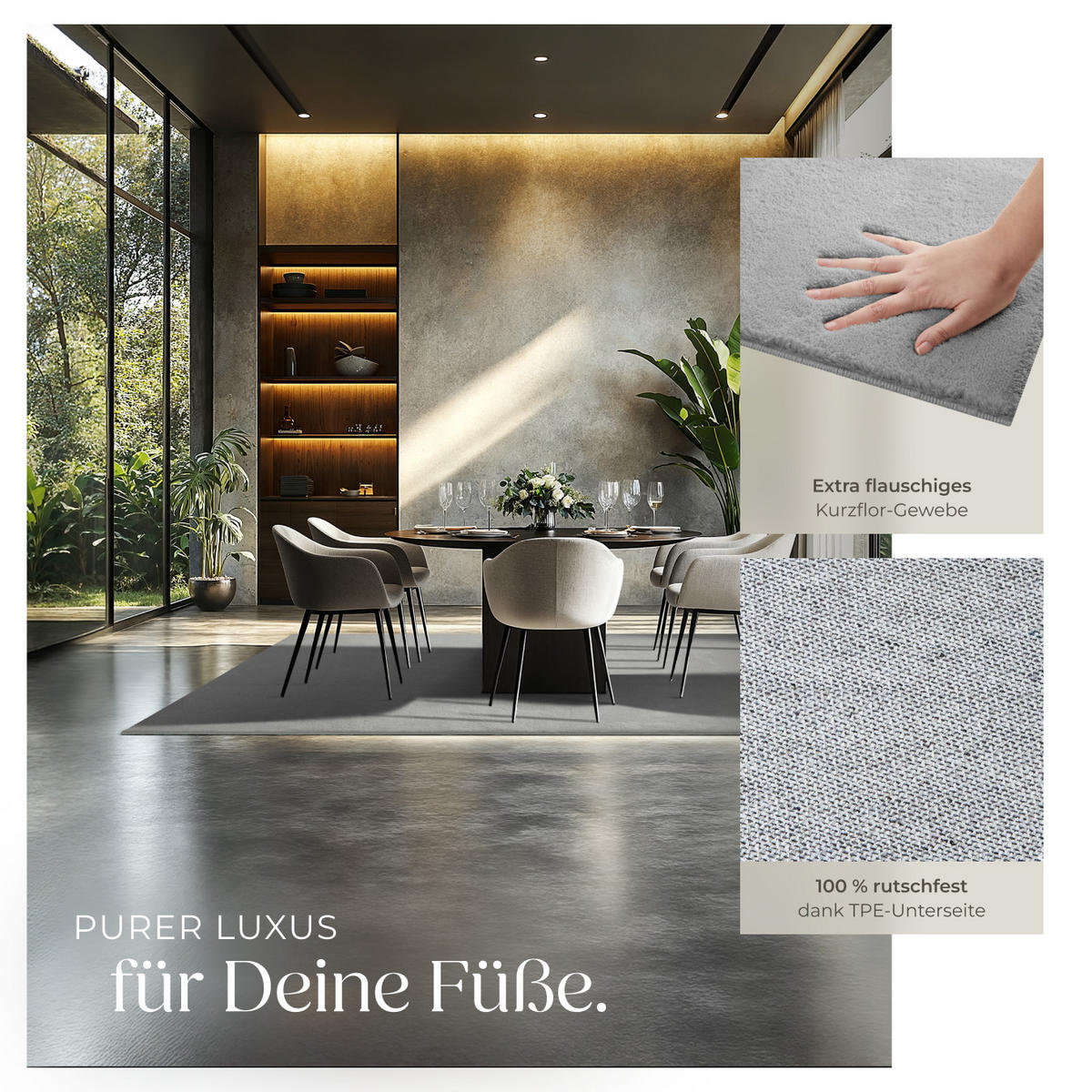 KURZFLORTEPPICH Soft Zone,rutschfeste Unterseite,grau - Grau, Kunststoff (230/160cm) - tectake