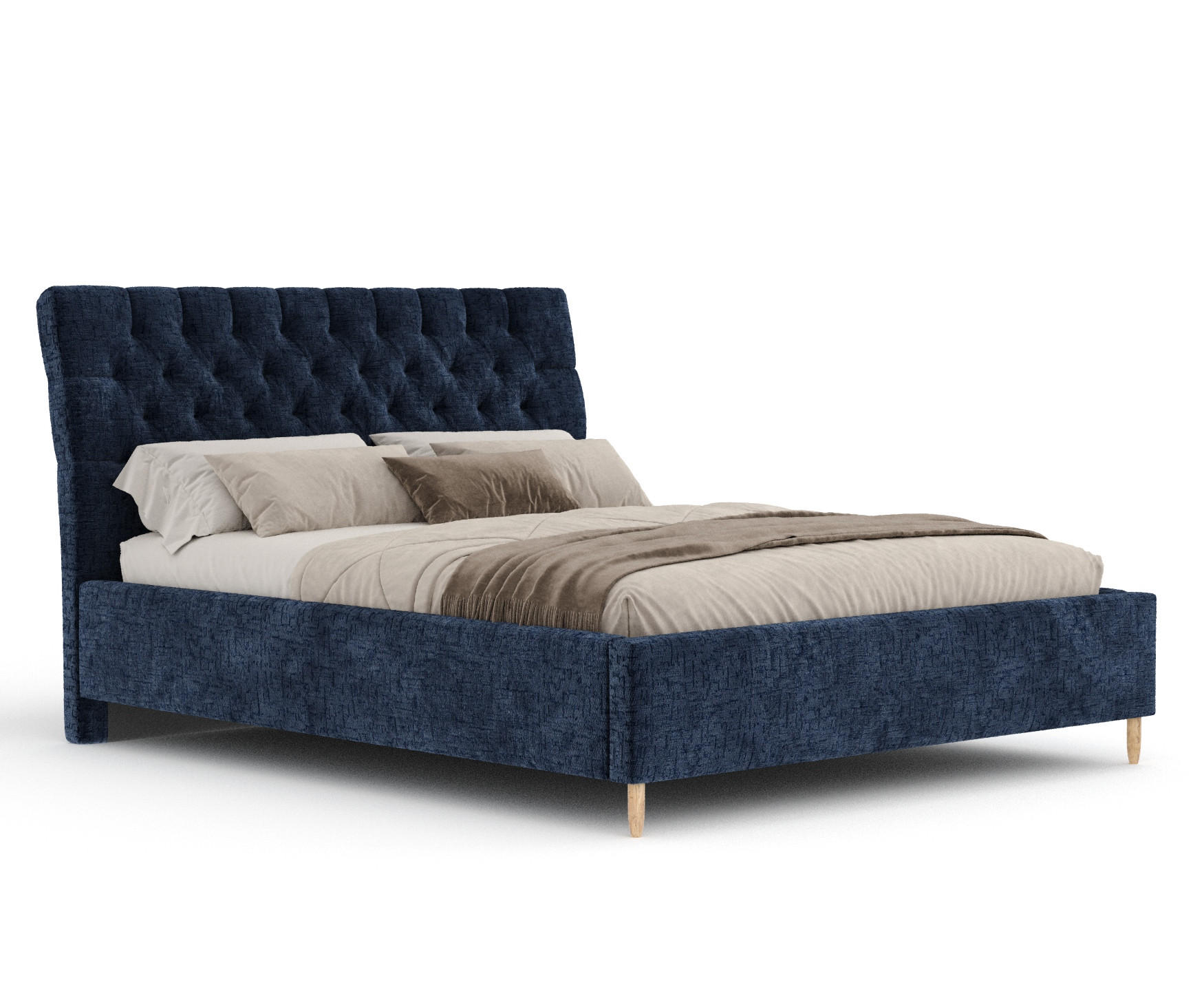 POLSTERBETT Vezzola Marineblau 180/200 cm im Chenille-Stoff - Naturfarben/Dunkelblau, Holz/Holzwerkstoff (180/200cm) - Maison de Reve