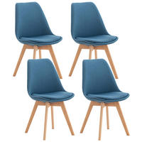 STUHL 4er Set Stoff blau - Blau/Eukalyptusholzfarben, Holz/Textil (49/83/50cm) - CLP