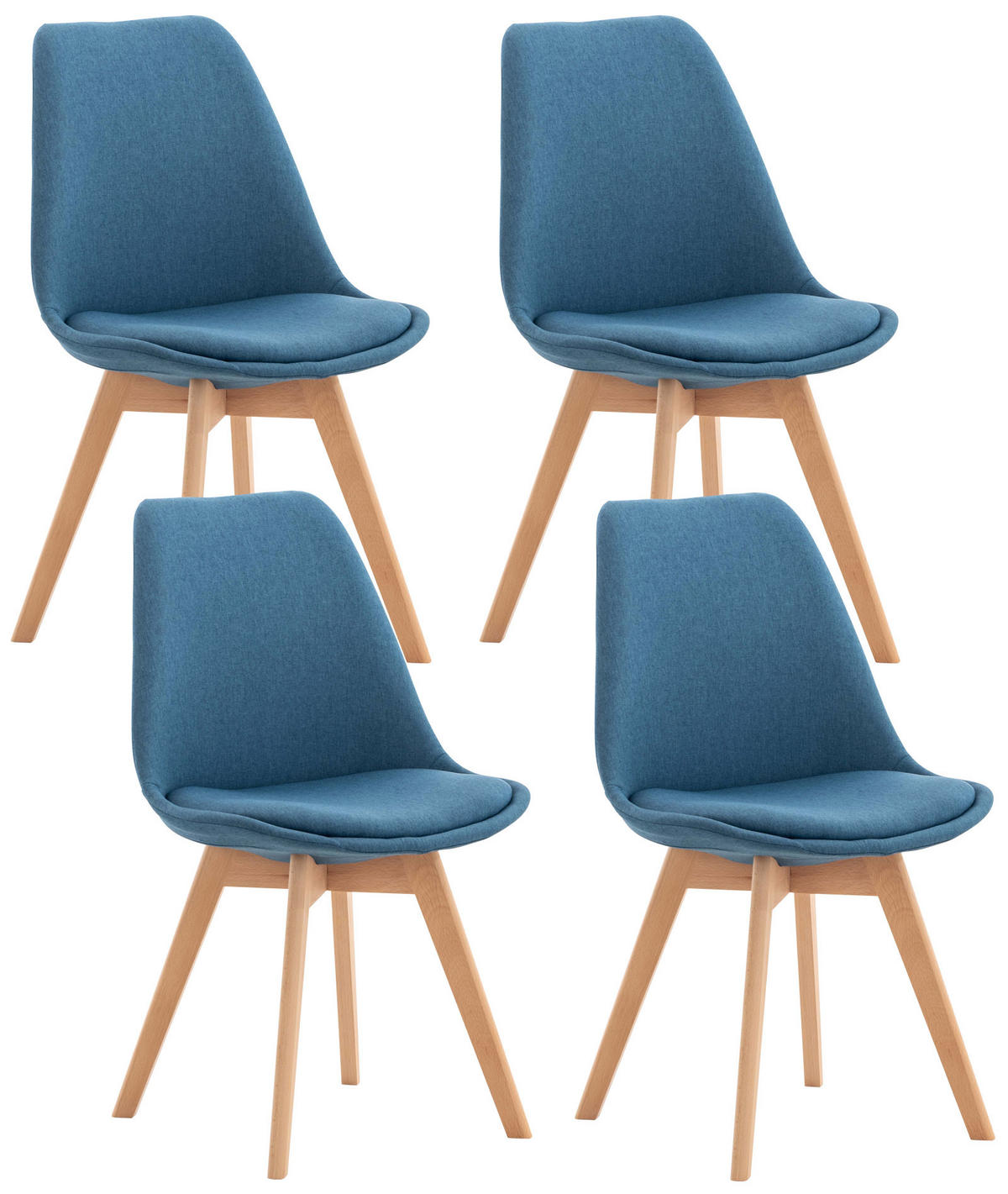 STUHL 4er Set Stoff blau - Blau/Eukalyptusholzfarben, Holz/Textil (49/83/50cm) - CLP
