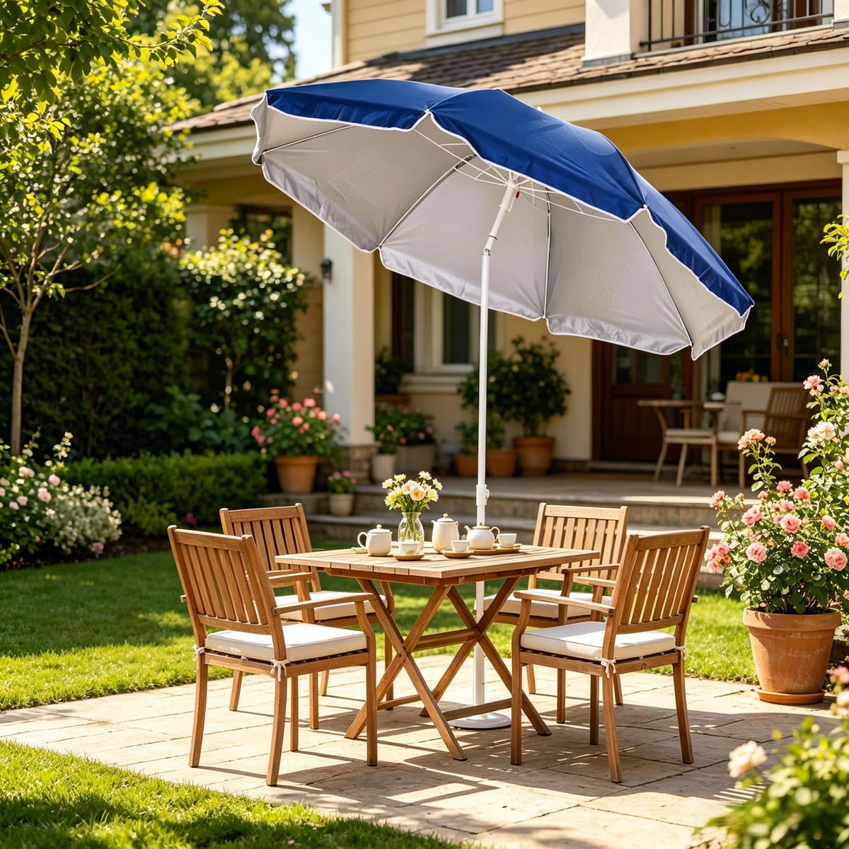 SONNENSCHIRM 160/160/205 cm Blau (Keine Basis) - Blau, Metall (150/150cm) - Oxeza