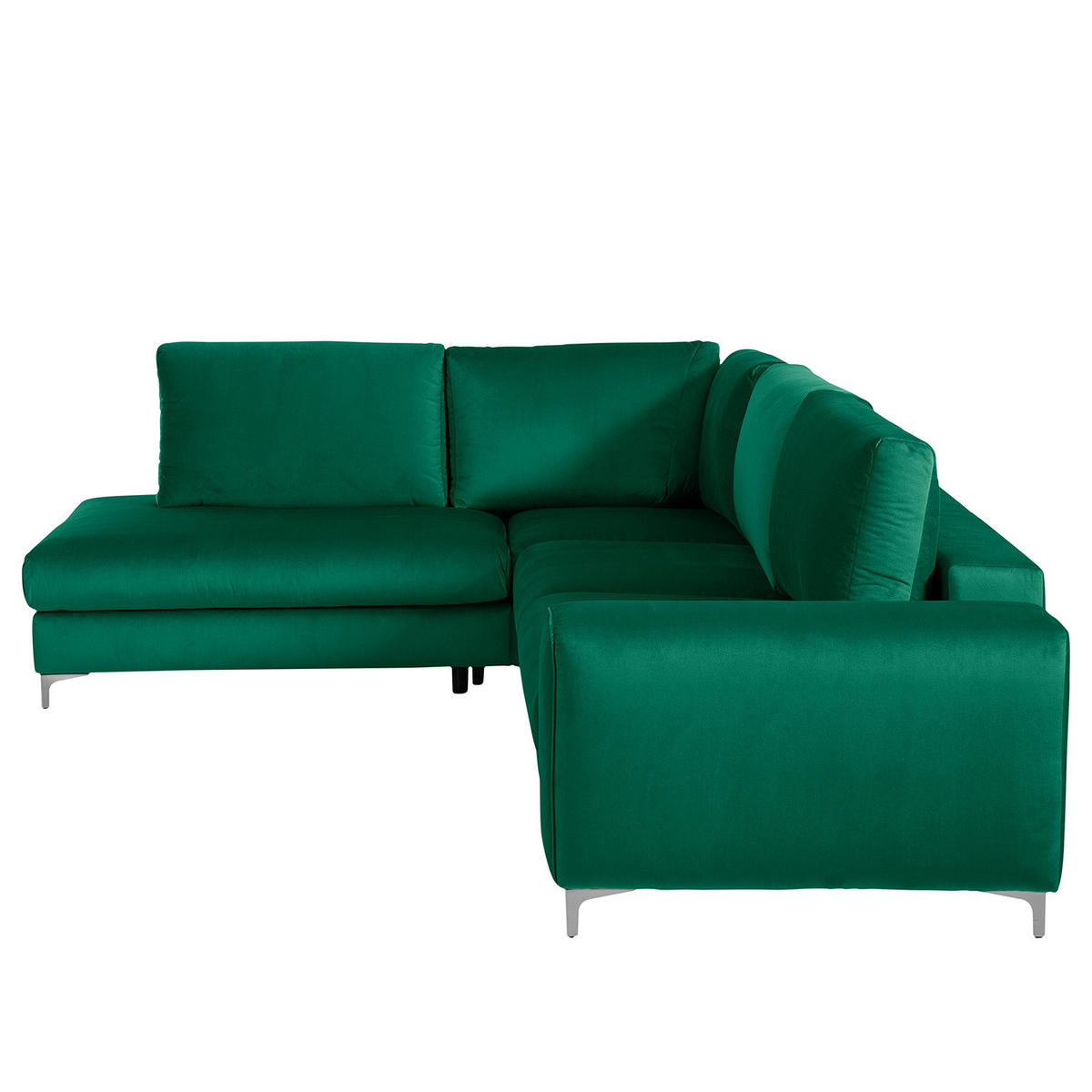 ECKSOFA mit Ottomane - Chromfarben/Olivgrün, Textil/Metall (302/1cm) - home24
