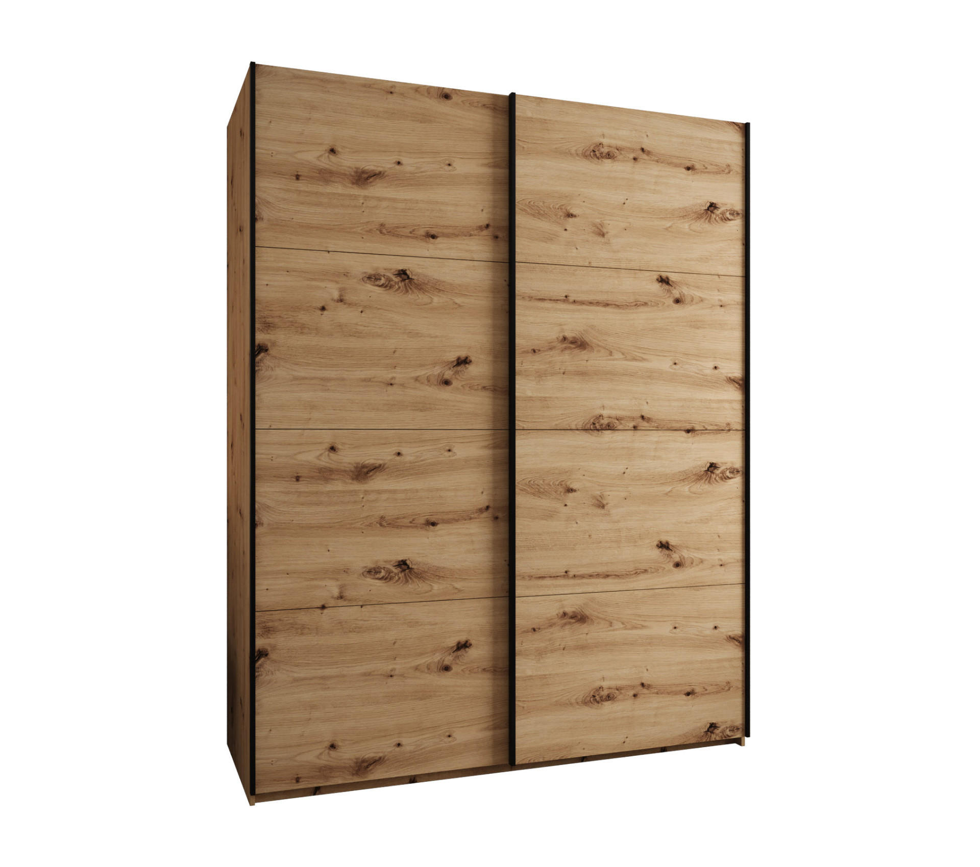 Abiks Möbel Schwebetürenschrank Eiche Artisan, Eiche Artisan, Schwarz 200x245x64 cm