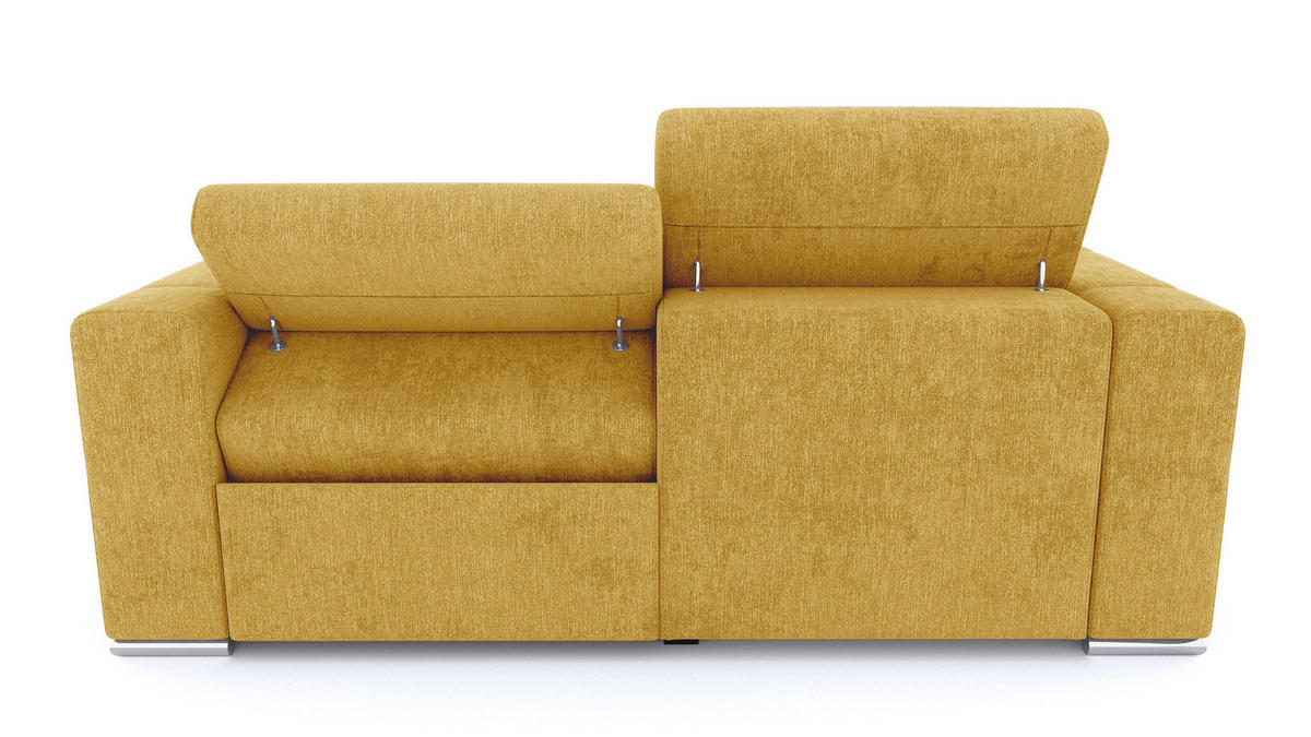 SOFA QUARTZ 3-Sitzer mit 1 Relaxfunktion, honig - Silberfarben/Honig, Holzwerkstoff/Textil (204/80/102cm) - Courtois Laville