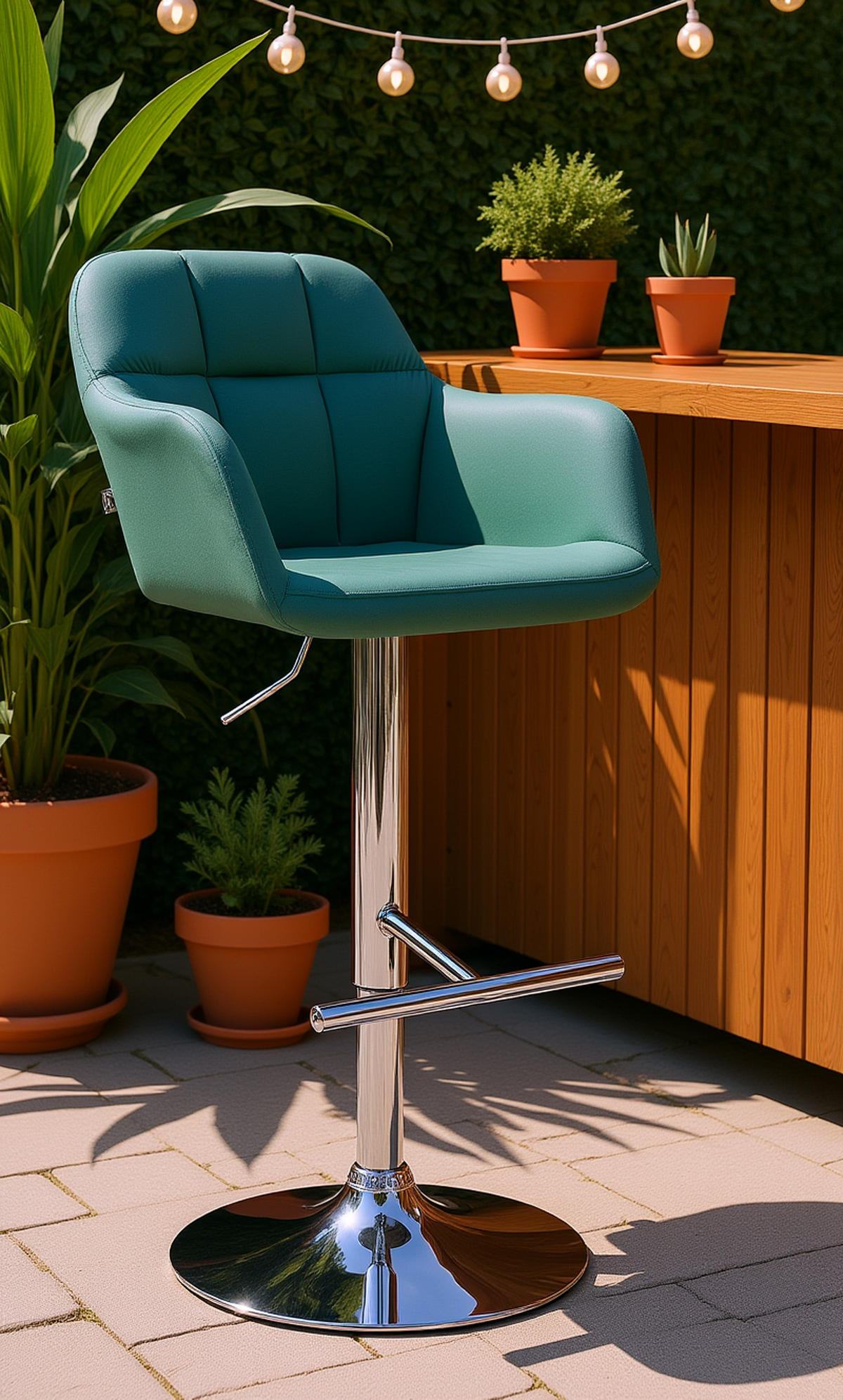 BARHOCKER Nardo Samt chrom grün - Chromfarben/Grün, Textil/Metall (57/118/59cm) - TPFLiving
